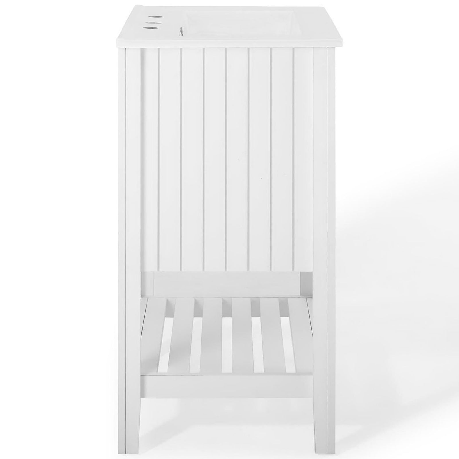 Vertical slat paneling adds cottage charm to the sturdy white cabinet || EEI-4246-WHI-WHI || side_studio