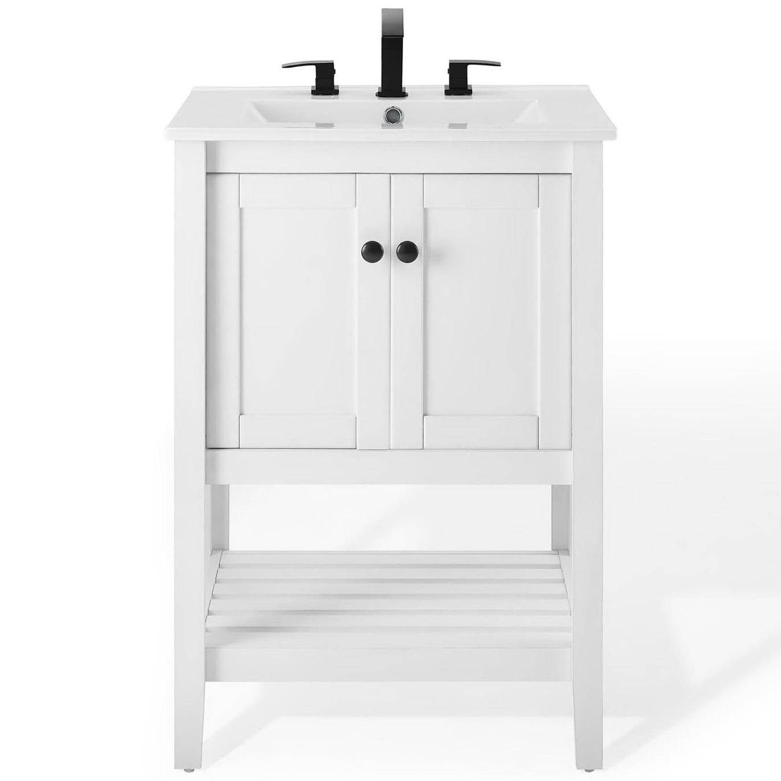 Elegant silhouette pairs with a curved basin and widespread faucet spacing || EEI-4246-WHI-WHI || front_studio