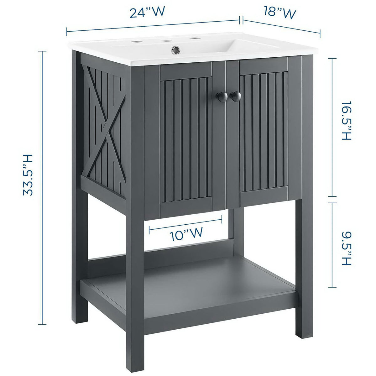 Thoughtfully sized 24.5-inch-wide vanity with ample room for plumbing and storage || EEI-4248-GRY-WHI || dimension_studio