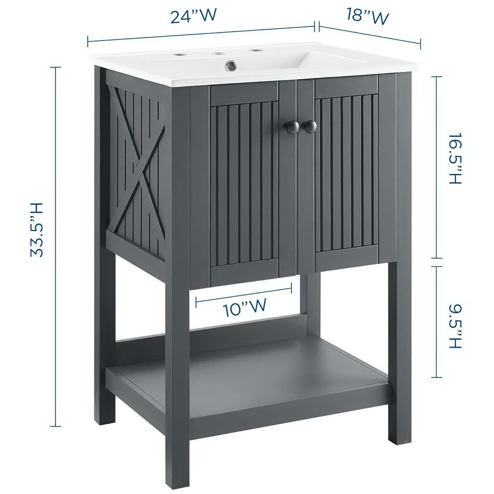 Thoughtfully sized 24.5-inch-wide vanity with ample room for plumbing and storage || EEI-4248-GRY-WHI || dimension_studio