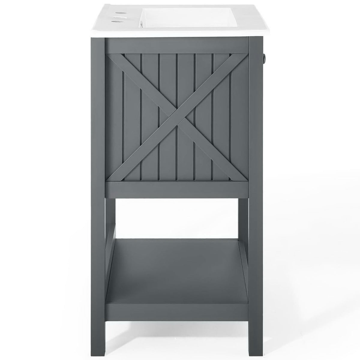 X-brace panel and smooth gray finish complement the sturdy frame and convenient lower storage shelf || EEI-4248-GRY-WHI || side_studio