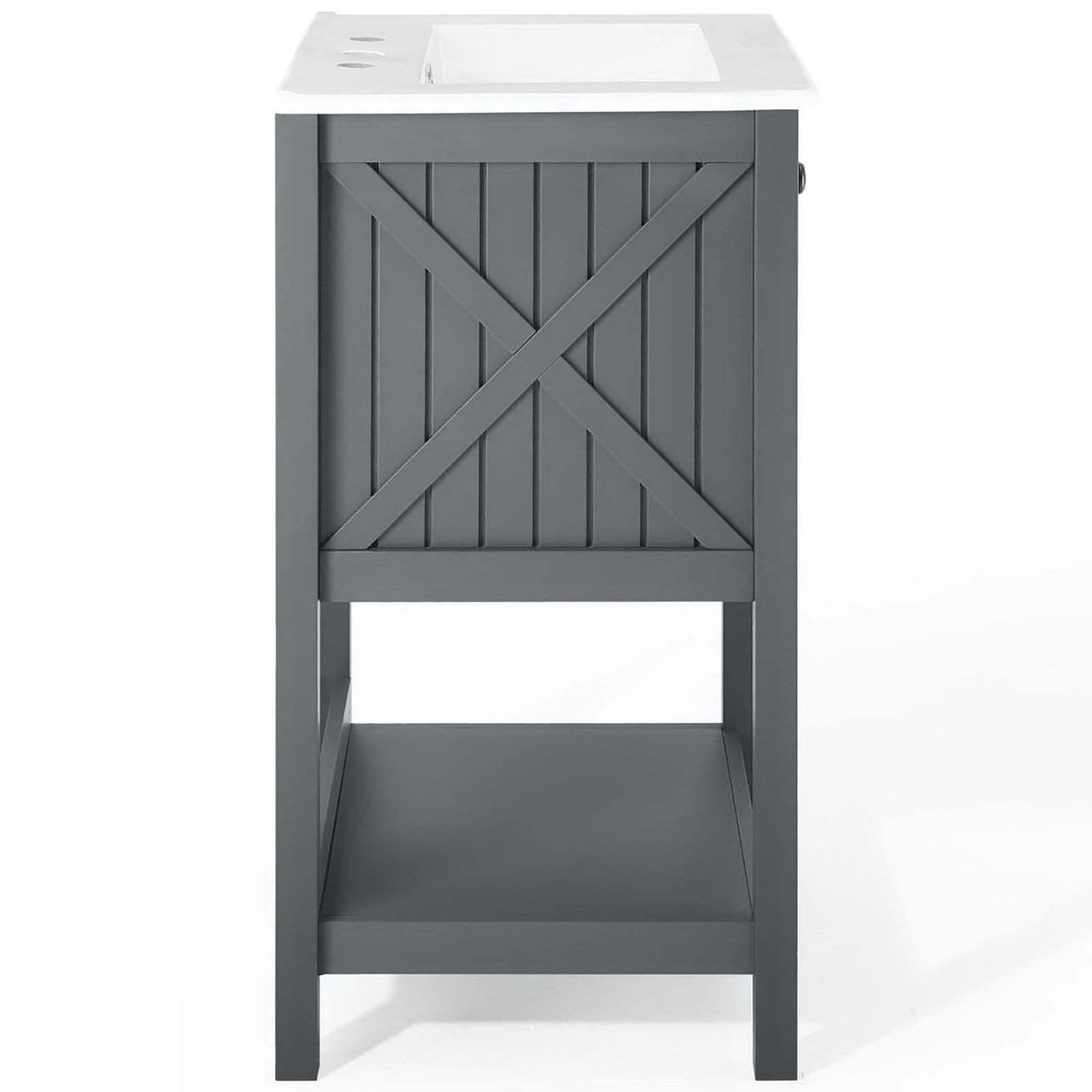 X-brace panel and smooth gray finish complement the sturdy frame and convenient lower storage shelf || EEI-4248-GRY-WHI || side_studio