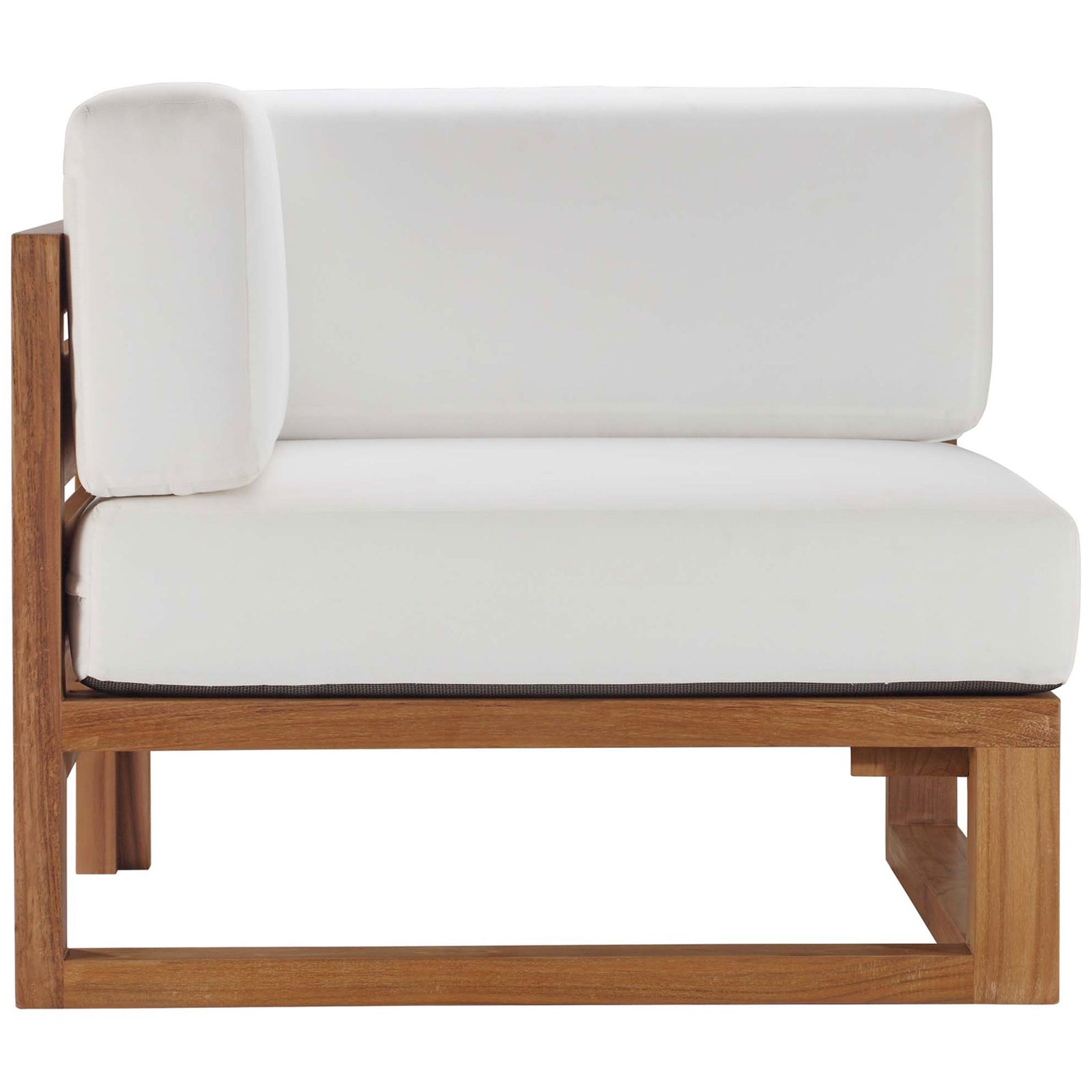 Corner chair module with thick back pillow and solid teak base for stable support || EEI-4253-NAT-WHI-SET || side_partial_studio