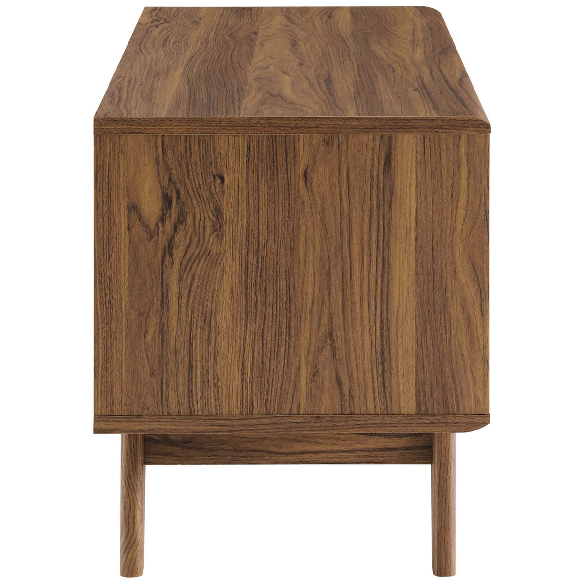 Walnut record stand with clean side panel and mid-century inspired leg design || EEI-4261-WAL-WHI || side_studio