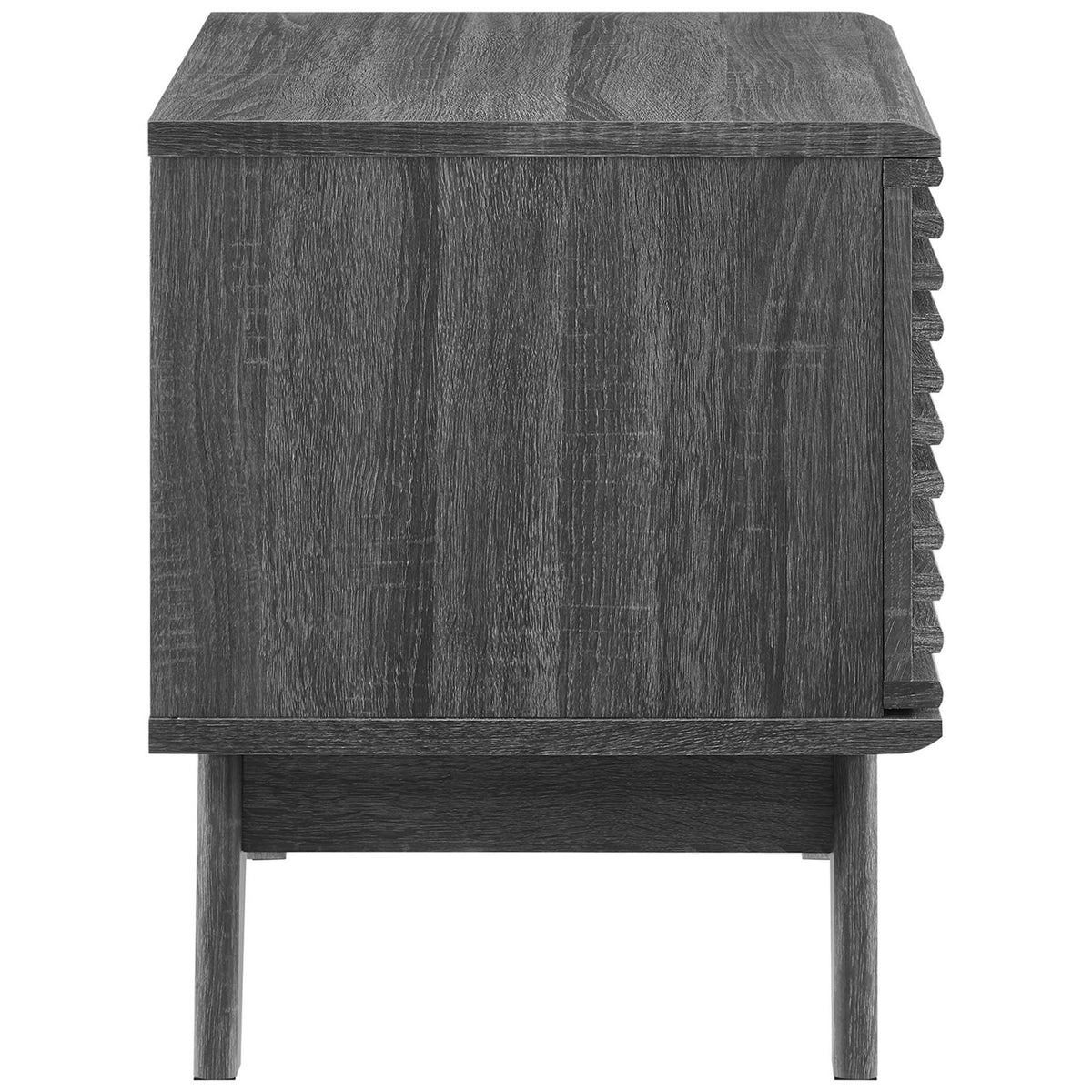 Charcoal wood grain panels and clean mid-century lines emphasize the sleek profile of this record stand. || EEI-4262-CHA || side_studio