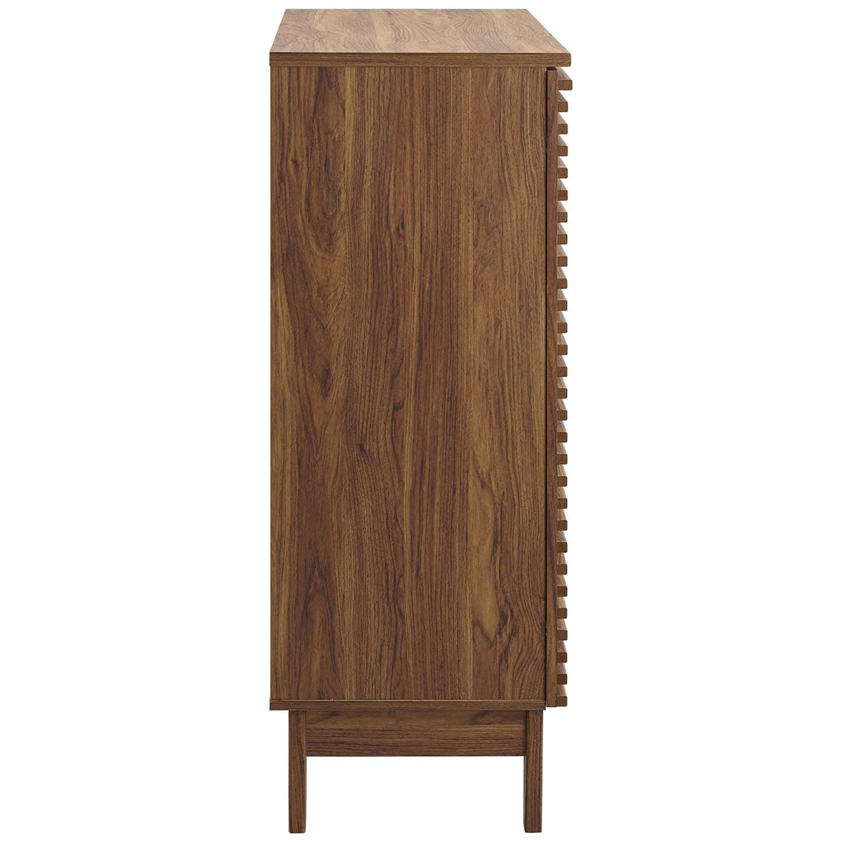 Sleek walnut wood-grain profile with splayed legs and a clean, minimalist silhouette || EEI-4311-WAL || side_studio