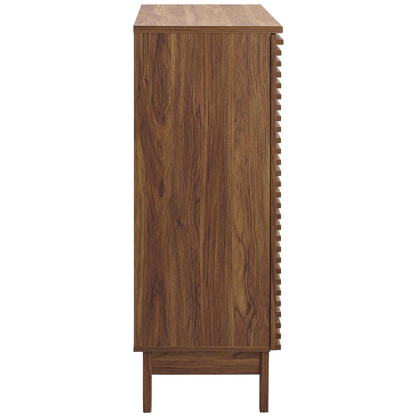 Sleek walnut wood-grain profile with splayed legs and a clean, minimalist silhouette || EEI-4311-WAL || side_studio