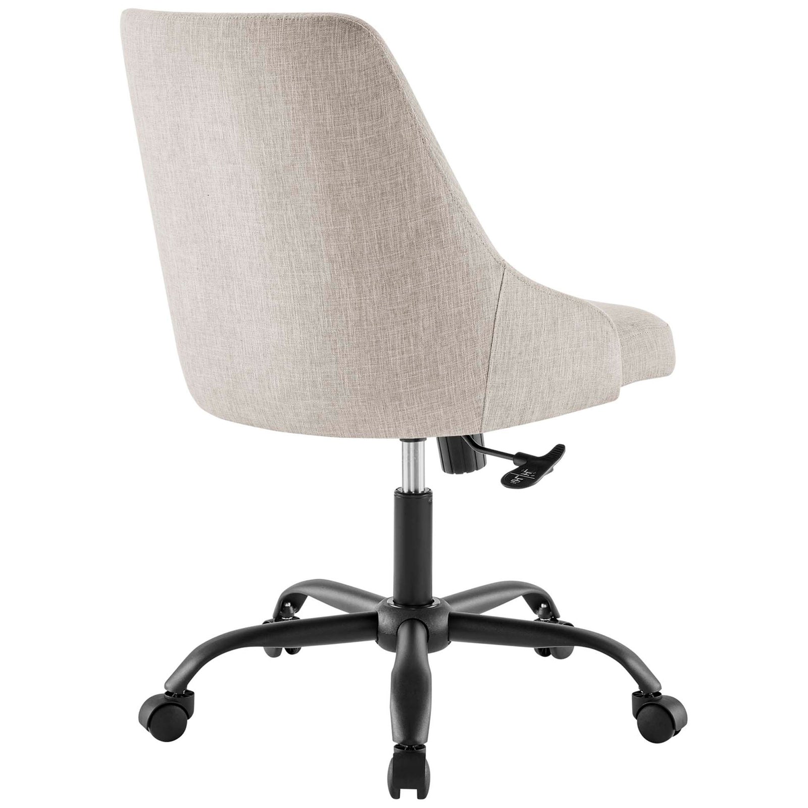 Beige swivel office chair featuring a smooth upholstered back and five-leg black caster base for easy mobility || EEI-4371-BLK-BEI || back_angle_studio