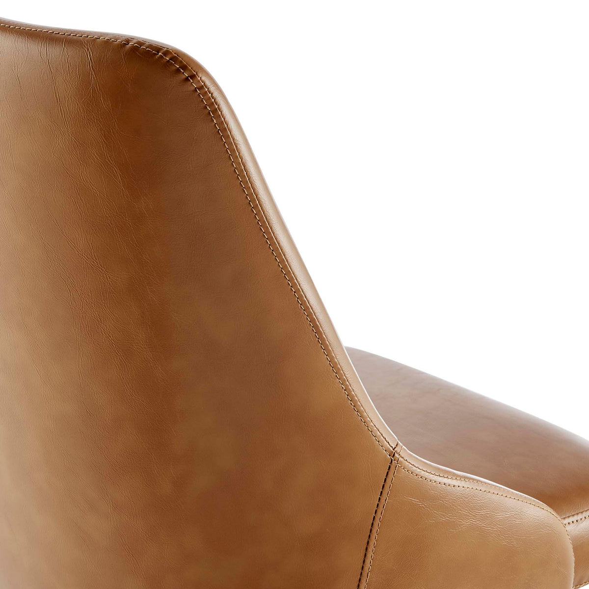 Designate chair backrest in tan vegan leather with subtle texture and neat topstitching for a tailored look || EEI-4372-BLK-TAN || detail_studio