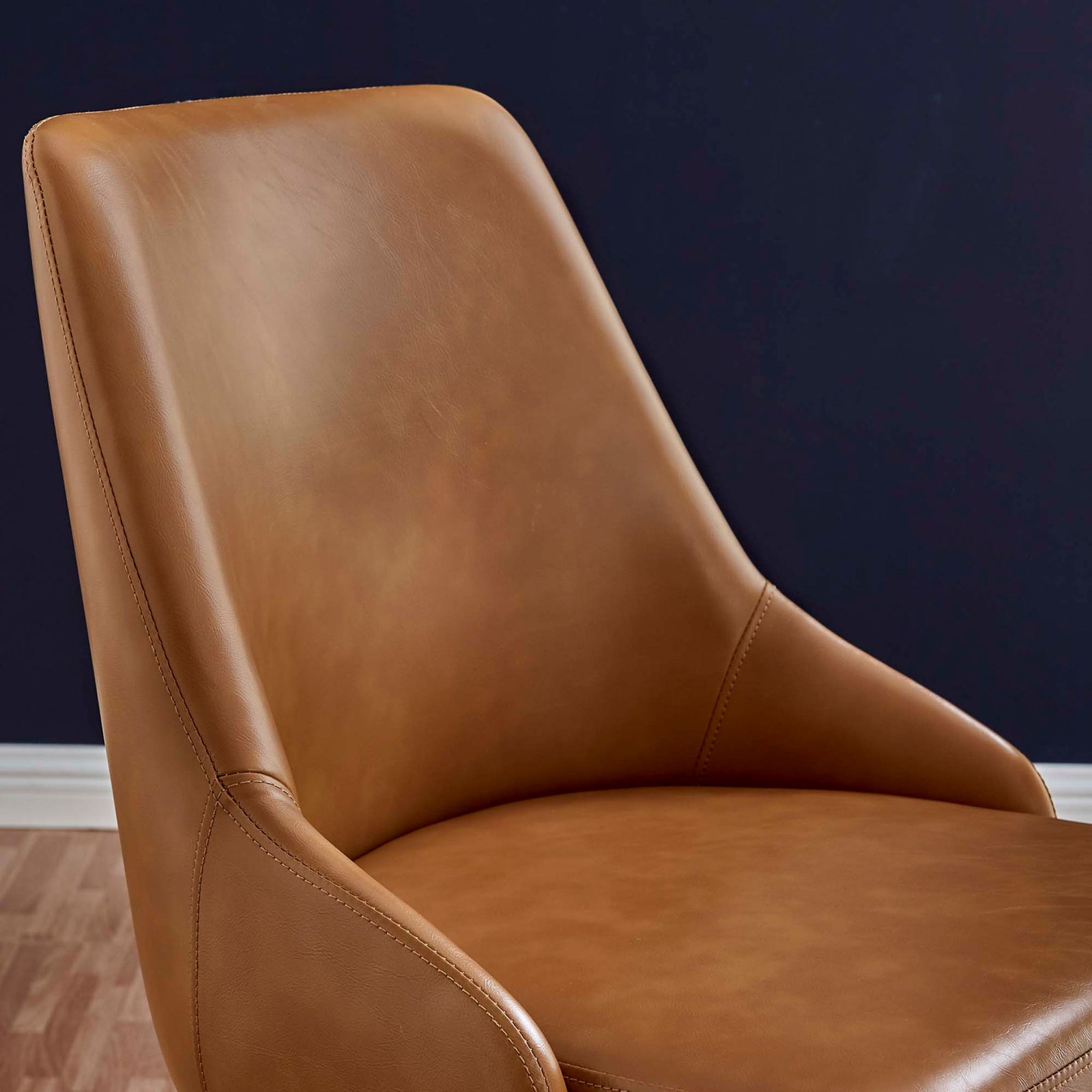 Designate tan vegan leather office chair bringing warm color and smooth curves to a contemporary home workspace || EEI-4372-BLK-TAN || detail_room