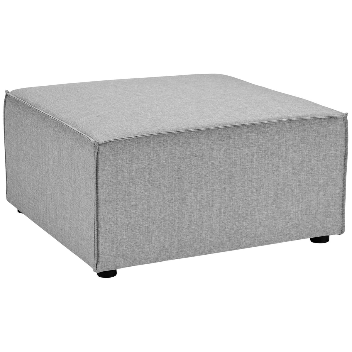 Spacious gray ottoman offers extra legroom or a casual coffee table surface in your outdoor lounge || EEI-4378-GRY || front_angle_partial_studio