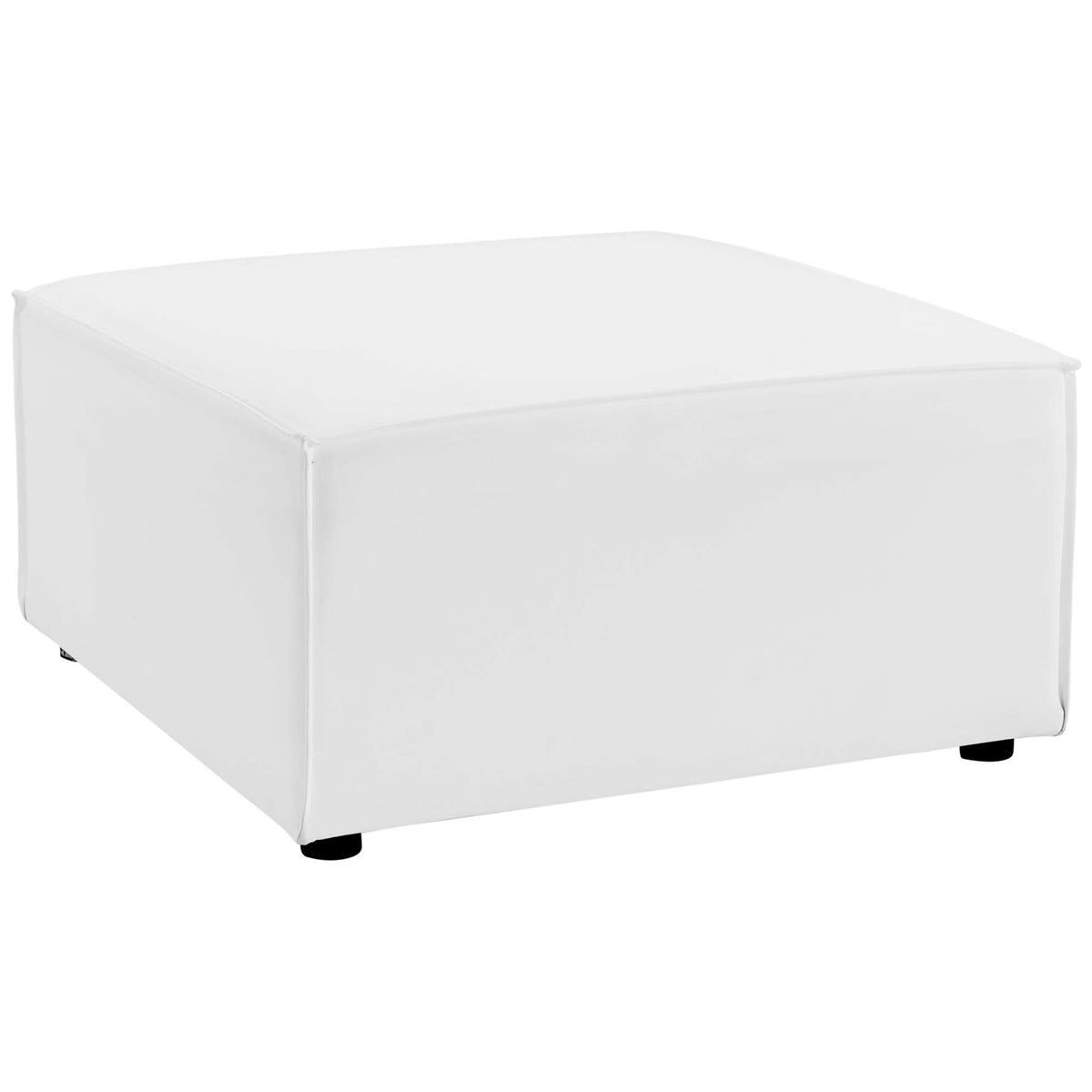 Generous white ottoman adds extra legroom or flexible seating to your modular outdoor setup || EEI-4378-WHI || front_angle_partial_studio