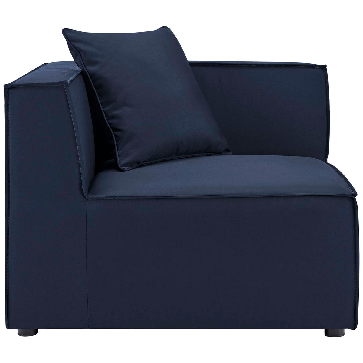 Navy corner chair module with deep seat and supportive backrest for relaxed lounging. || EEI-4379-NAV || front_partial_studio