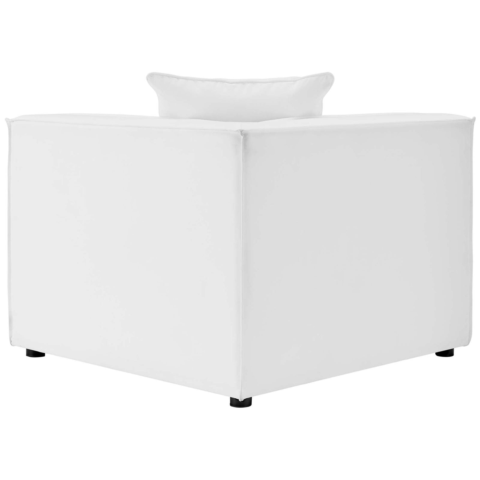 White corner chair module with smooth upholstered back and refined piped detailing. || EEI-4379-WHI || back_angle_partial_studio