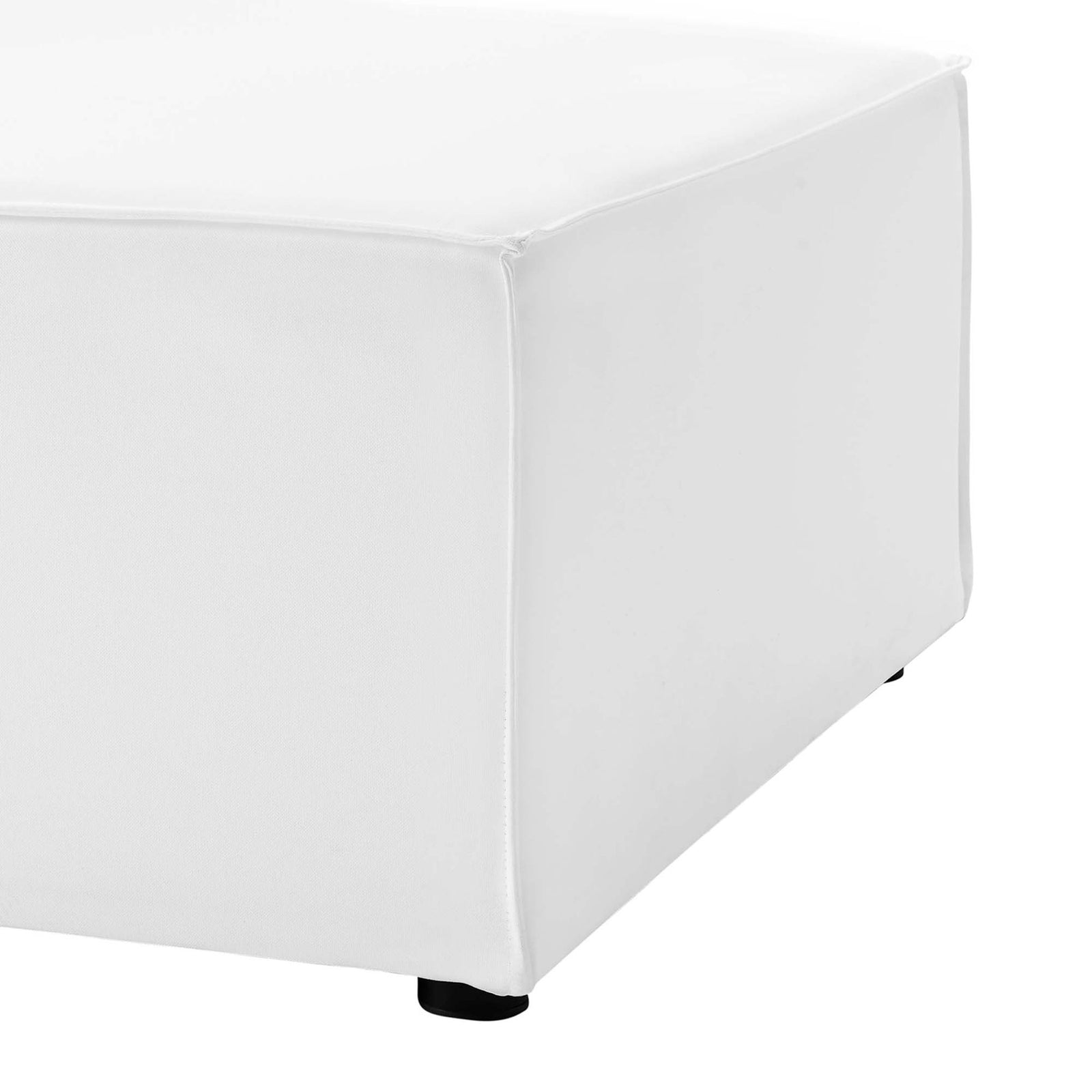 White upholstered base with neatly tailored corner and discreet non-marking feet. || EEI-4379-WHI || detail_studio