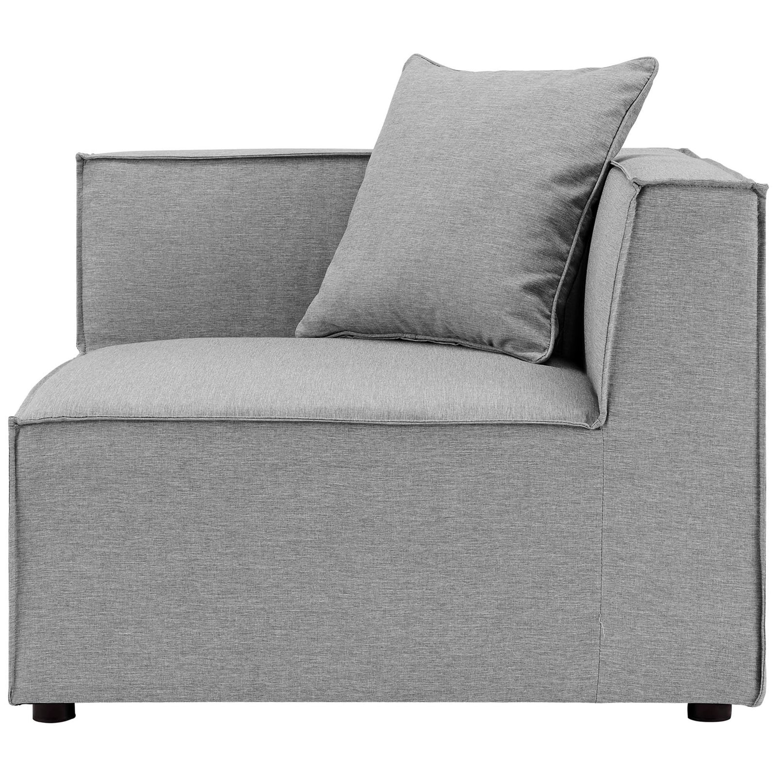 Gray corner chair module emphasizing generous seat depth and slim track arm || EEI-4380-GRY || side_partial_studio