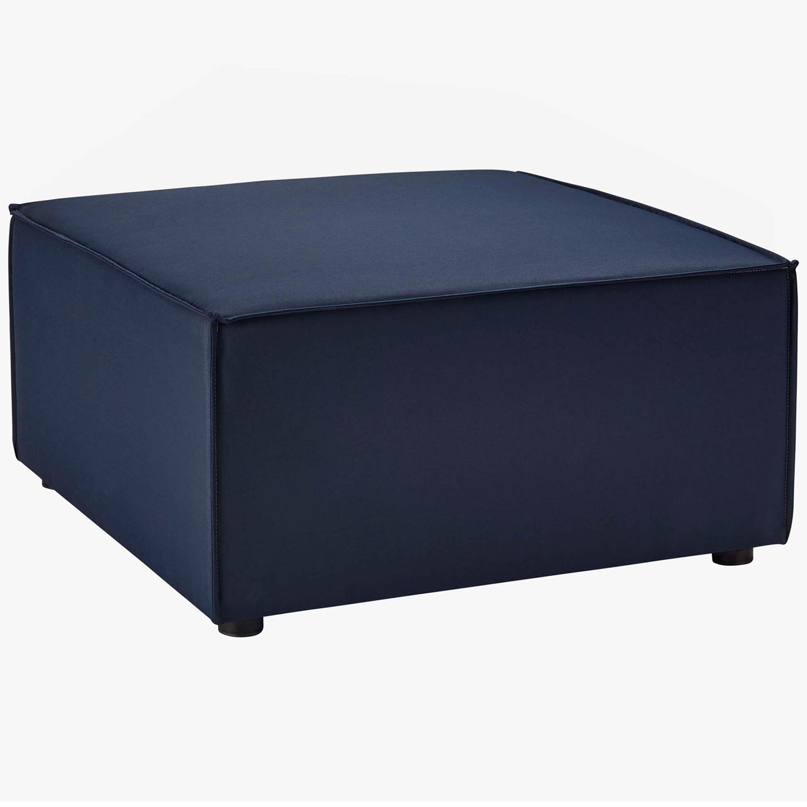 Navy square ottoman that functions as a footrest or casual coffee table || EEI-4380-NAV || top_angle_partial_studio