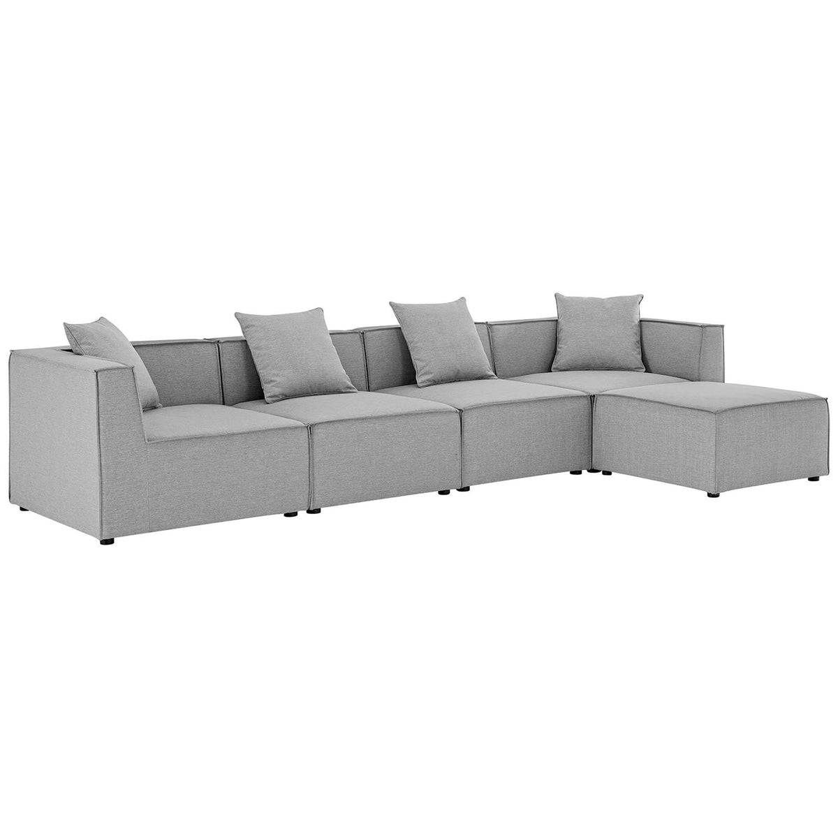 Modular gray outdoor sectional sofa with plush cushions and clean modern lines || EEI-4382-GRY || front_angle_studio