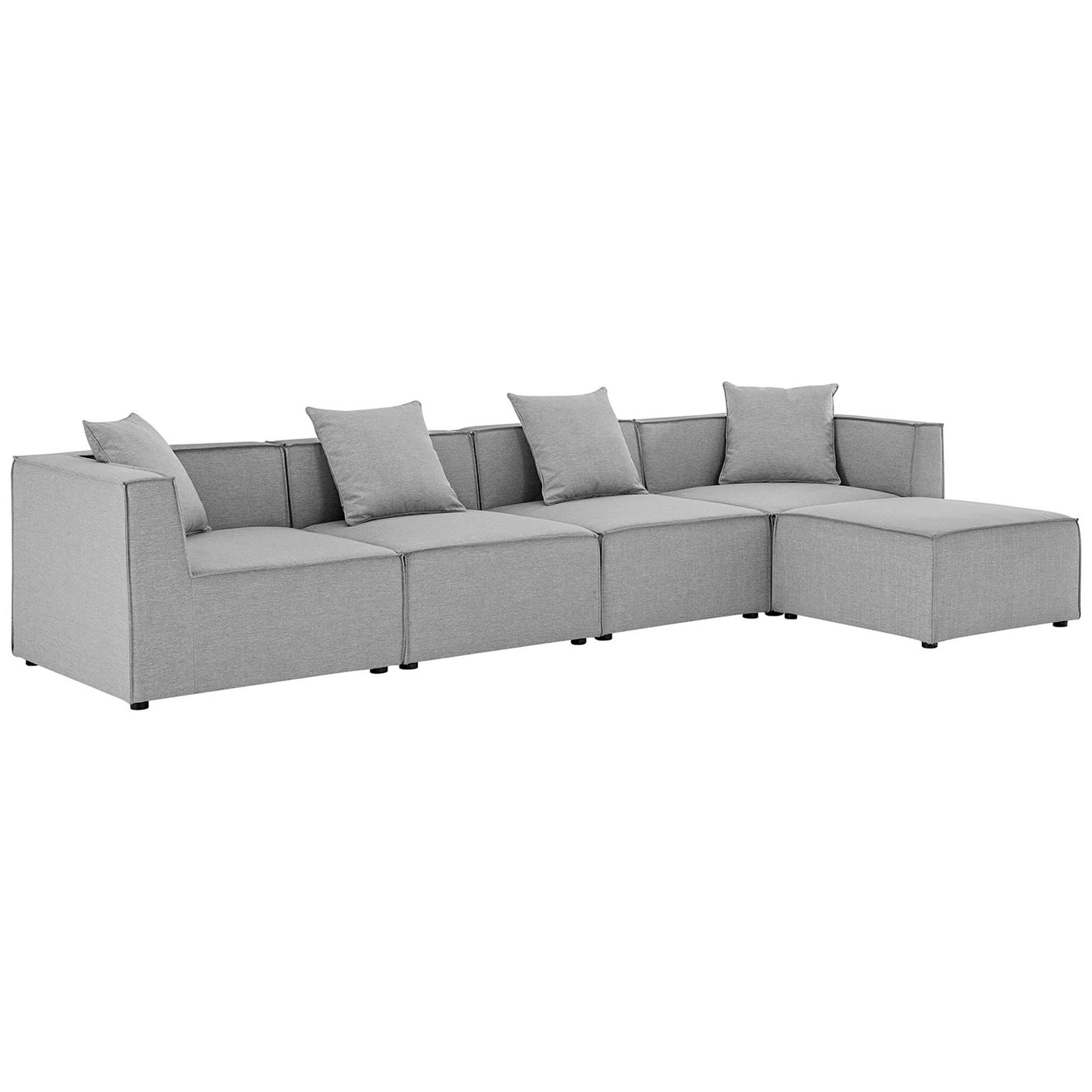 Modular gray outdoor sectional sofa with plush cushions and clean modern lines || EEI-4382-GRY || front_angle_studio