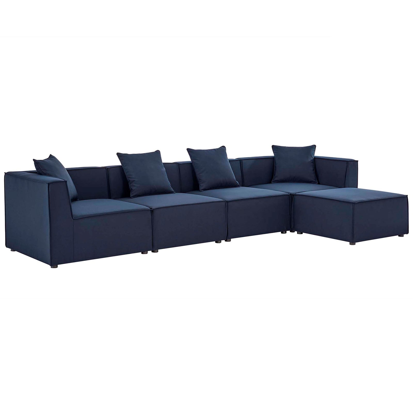 Modular navy outdoor sectional sofa with plush cushions and crisp modern silhouette || EEI-4382-NAV || front_angle_studio