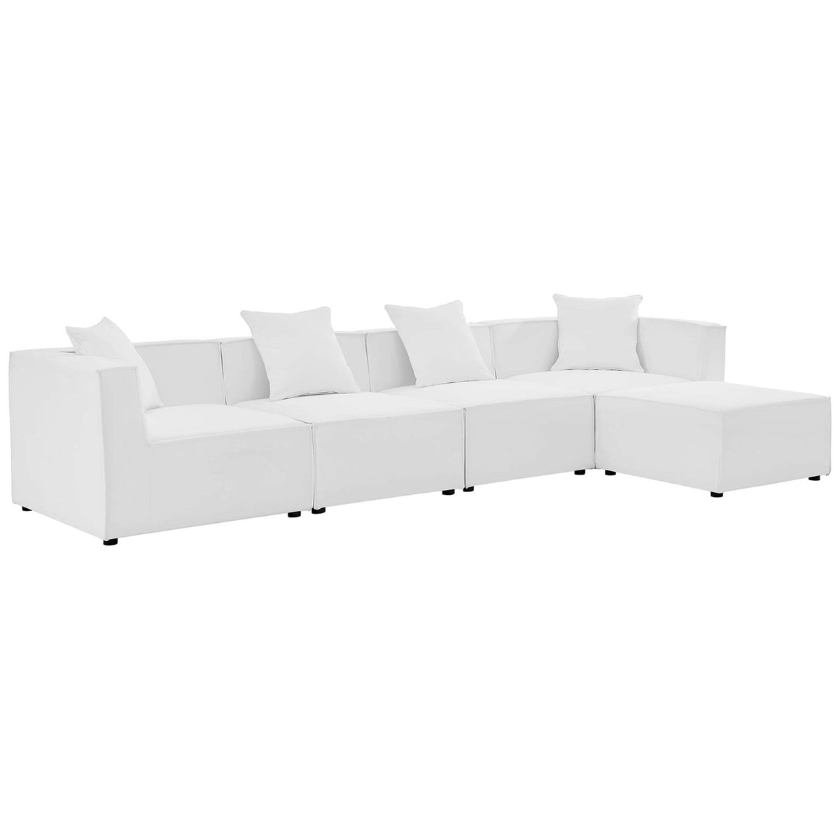 Modular white outdoor sectional sofa with plush cushions and sleek modern profile || EEI-4382-WHI || front_angle_studio
