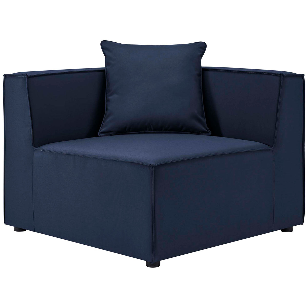Navy Saybrook corner chair with generous seat cushion and matching back pillow for relaxed lounging. || EEI-4383-NAV || front_partial_studio