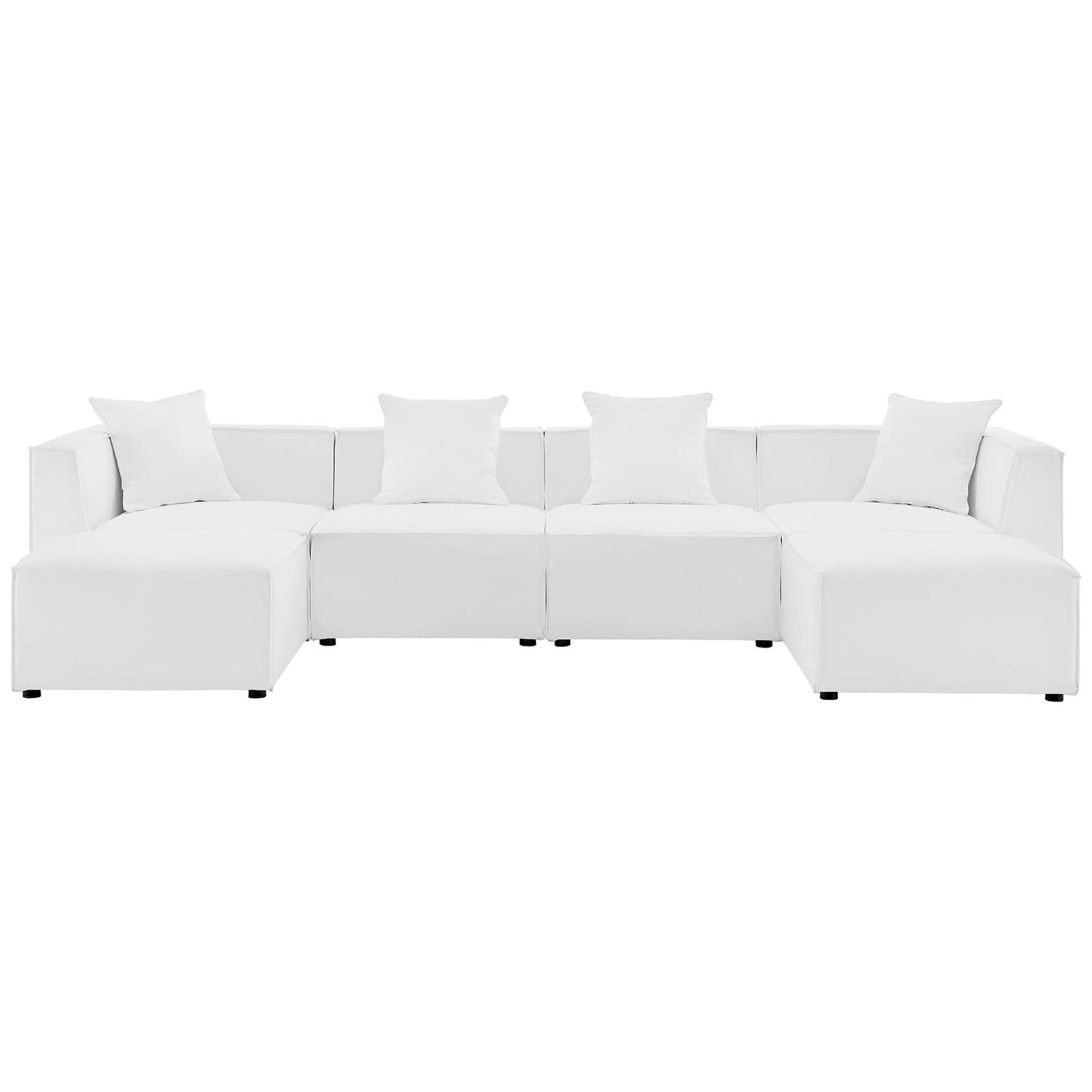 White Saybrook 6-piece outdoor sectional with low-profile cushions and clean, modern modular lines. || EEI-4383-WHI || front_studio