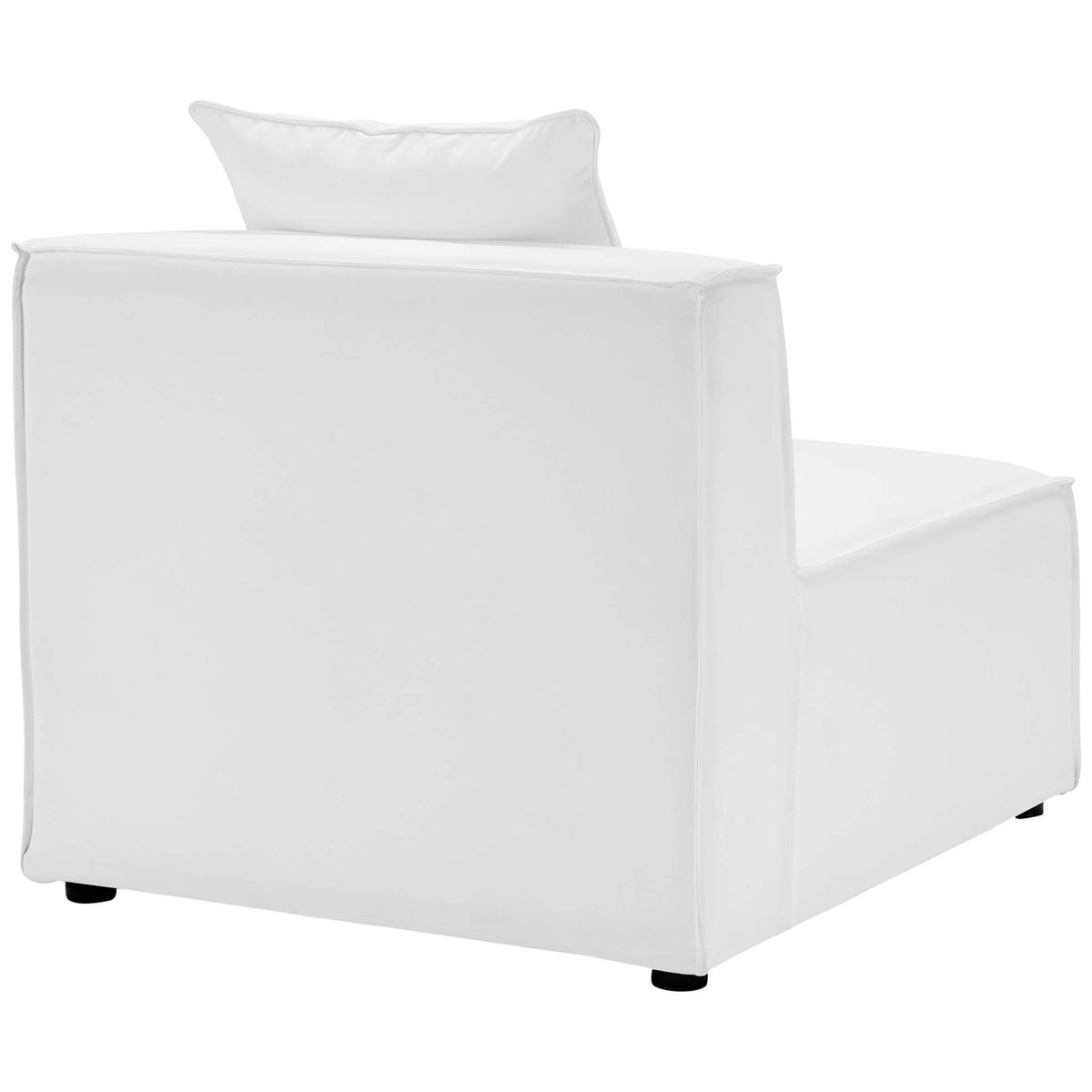 White Saybrook armless chair featuring a smooth upholstered back and neatly finished edges. || EEI-4383-WHI || back_angle_partial_studio