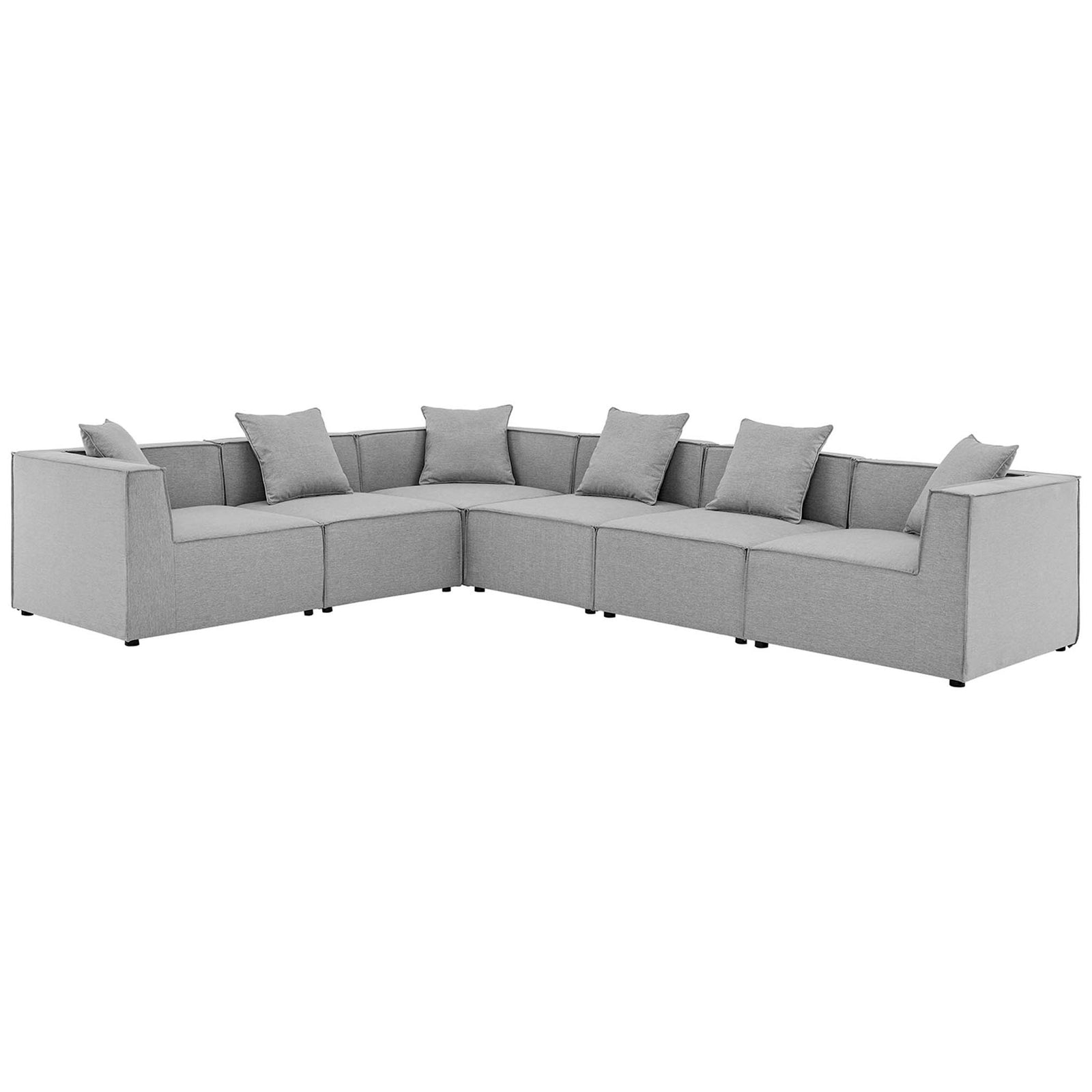 Gray outdoor 6-piece sectional sofa with plush cushions and low-profile modular design || EEI-4385-GRY || front_angle_studio
