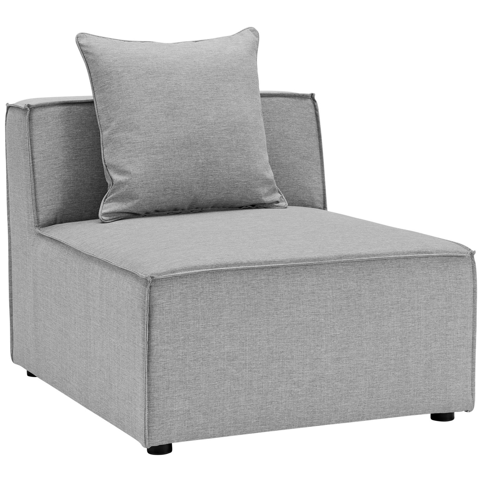 Gray outdoor armless chair module with wide seat and plush back cushion || EEI-4385-GRY || front_partial_studio