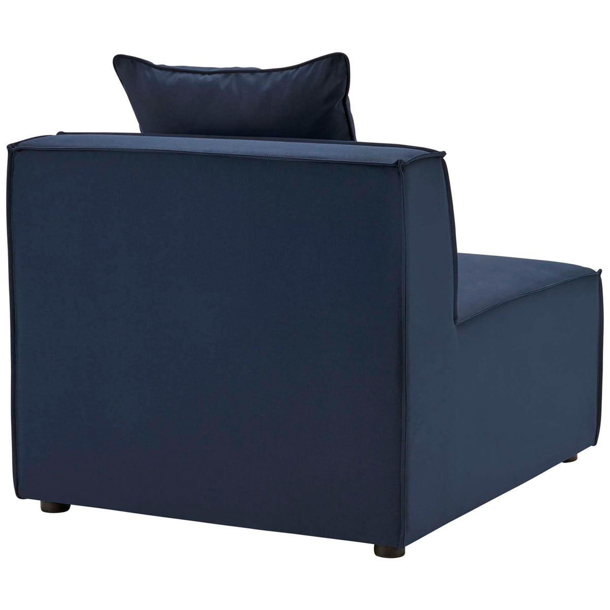 Navy outdoor armless chair with minimalist back panel and crisp stitched edges || EEI-4385-NAV || back_partial_studio