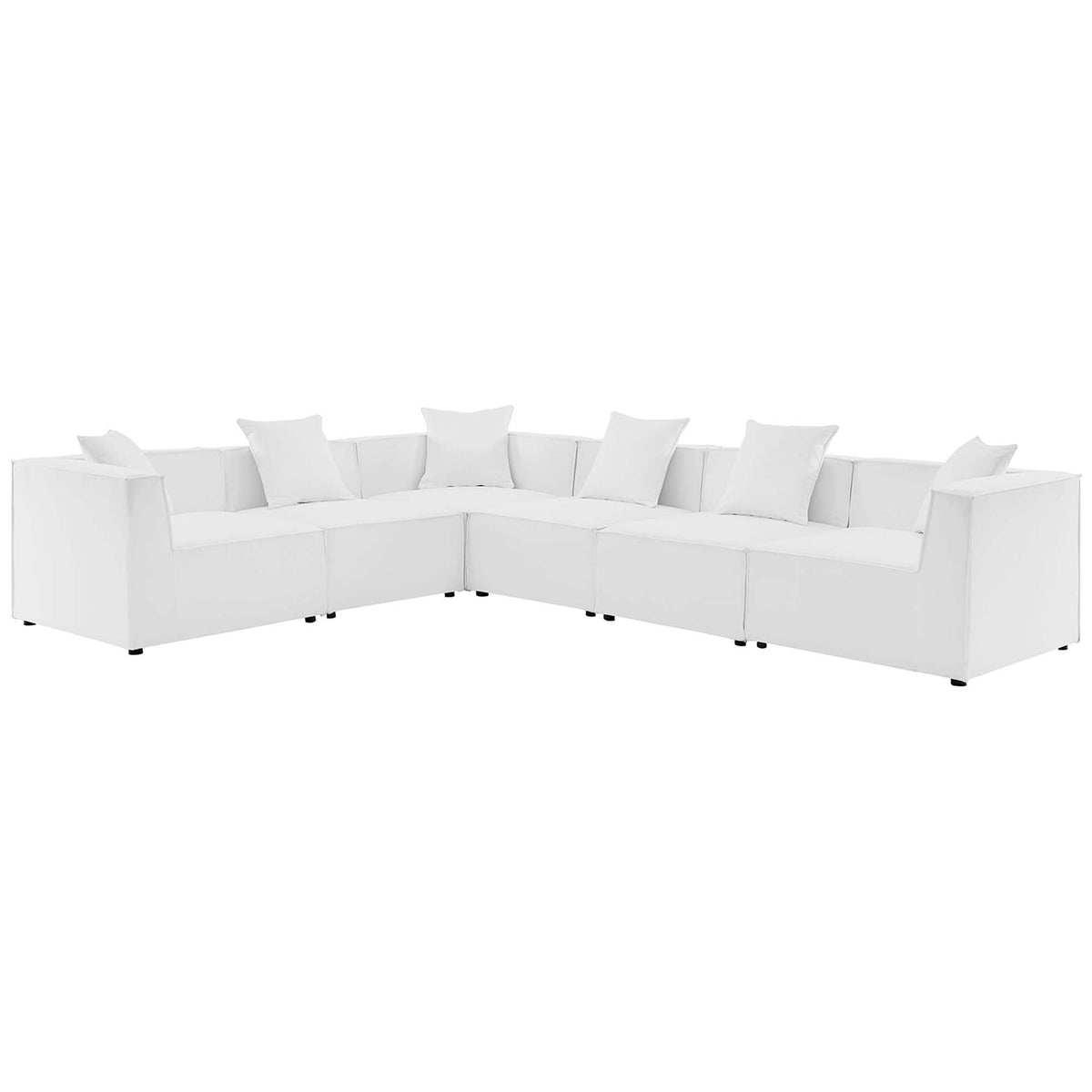 White outdoor 6-piece sectional sofa with plush cushions and streamlined modular silhouette || EEI-4385-WHI || front_angle_studio