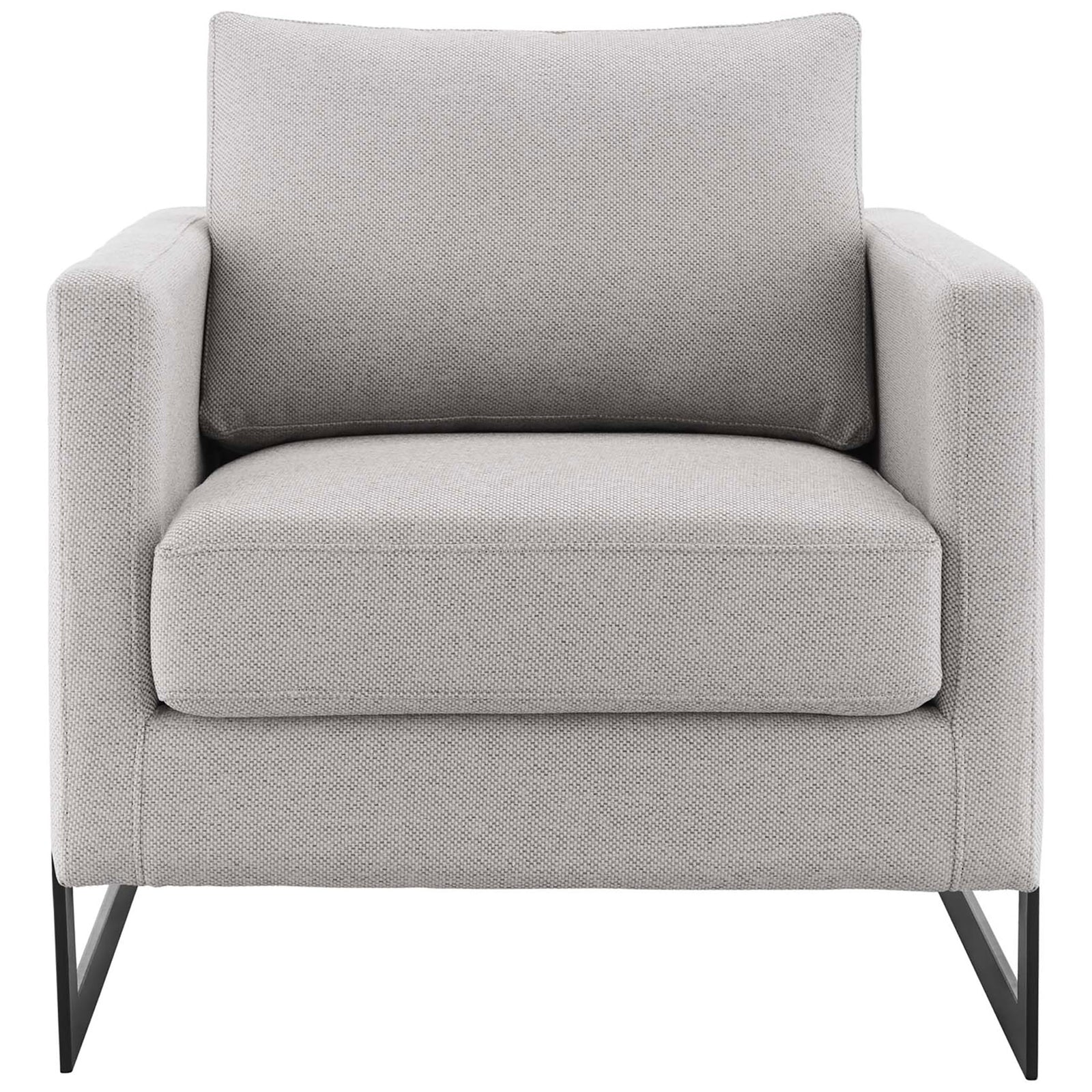 Plush seat and back cushions wrapped in soft gray fabric on a matte black frame || EEI-4391-BLK-CAM || front_studio