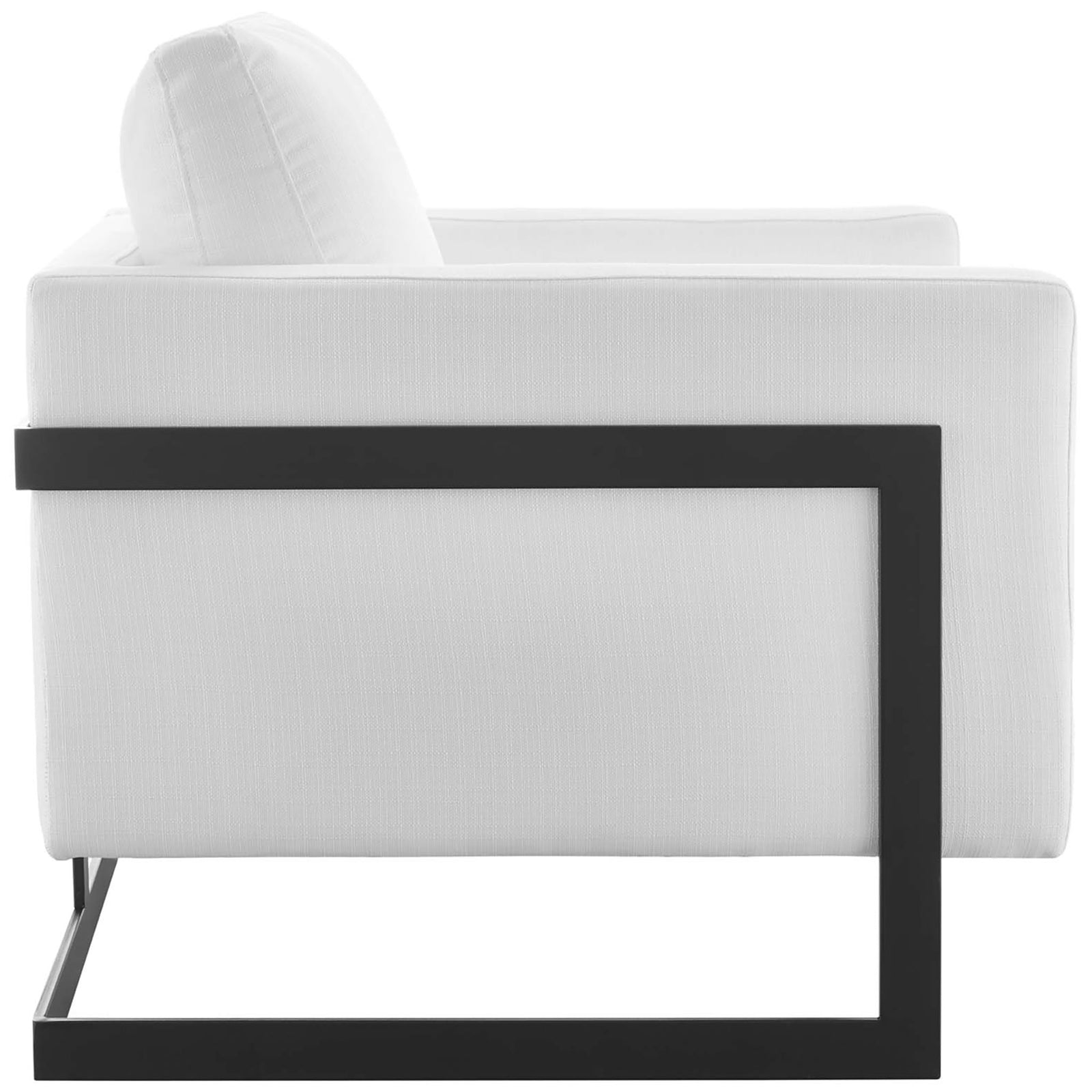 Sleek geometric side rails in matte black elevate the cushioned white seat || EEI-4391-BLK-WHI || side_studio
