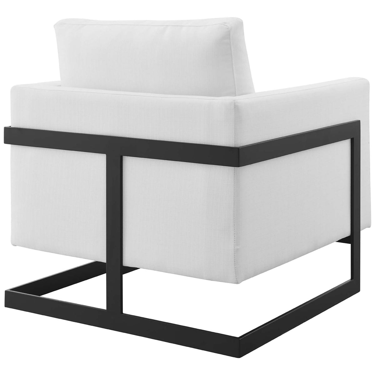 Modern squared metal wraparound frame contrasts with soft white upholstery || EEI-4391-BLK-WHI || back_angle_studio