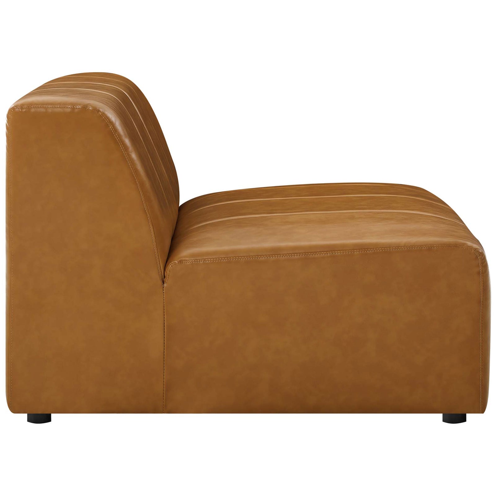Low-profile silhouette with supportive sloped back and smooth tan vegan leather upholstery || EEI-4399-TAN || side_studio