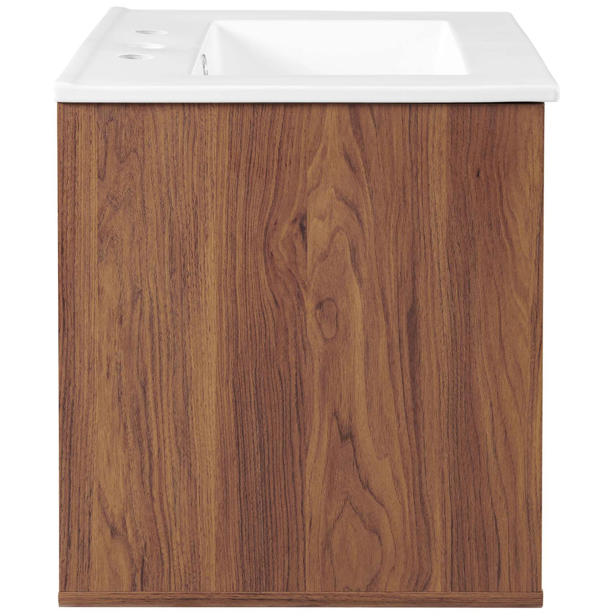 Warm walnut grain profile showcases clean lines and a seamless ceramic top. || EEI-4431-WAL-WHI || side_studio