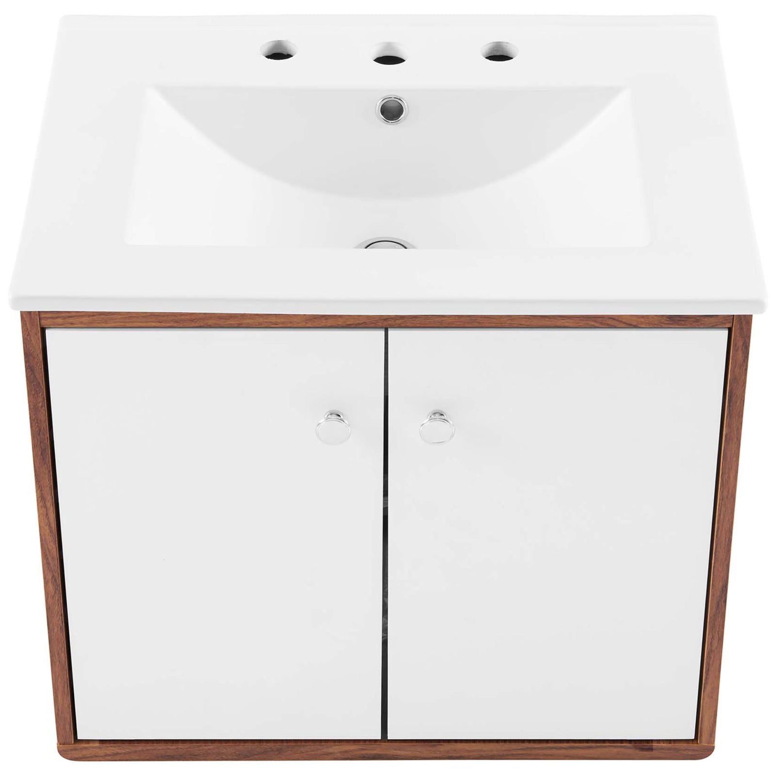 Rectangular ceramic sink with 3-hole, 8-inch widespread compatibility and clean edges. || EEI-4431-WAL-WHI || top_studio