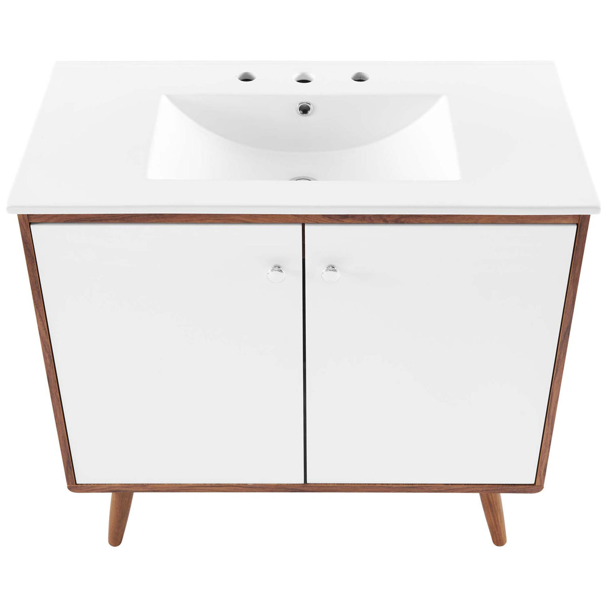 Expansive rectangular basin with smooth contours and a seamless countertop. || EEI-4435-WAL-WHI || top_studio