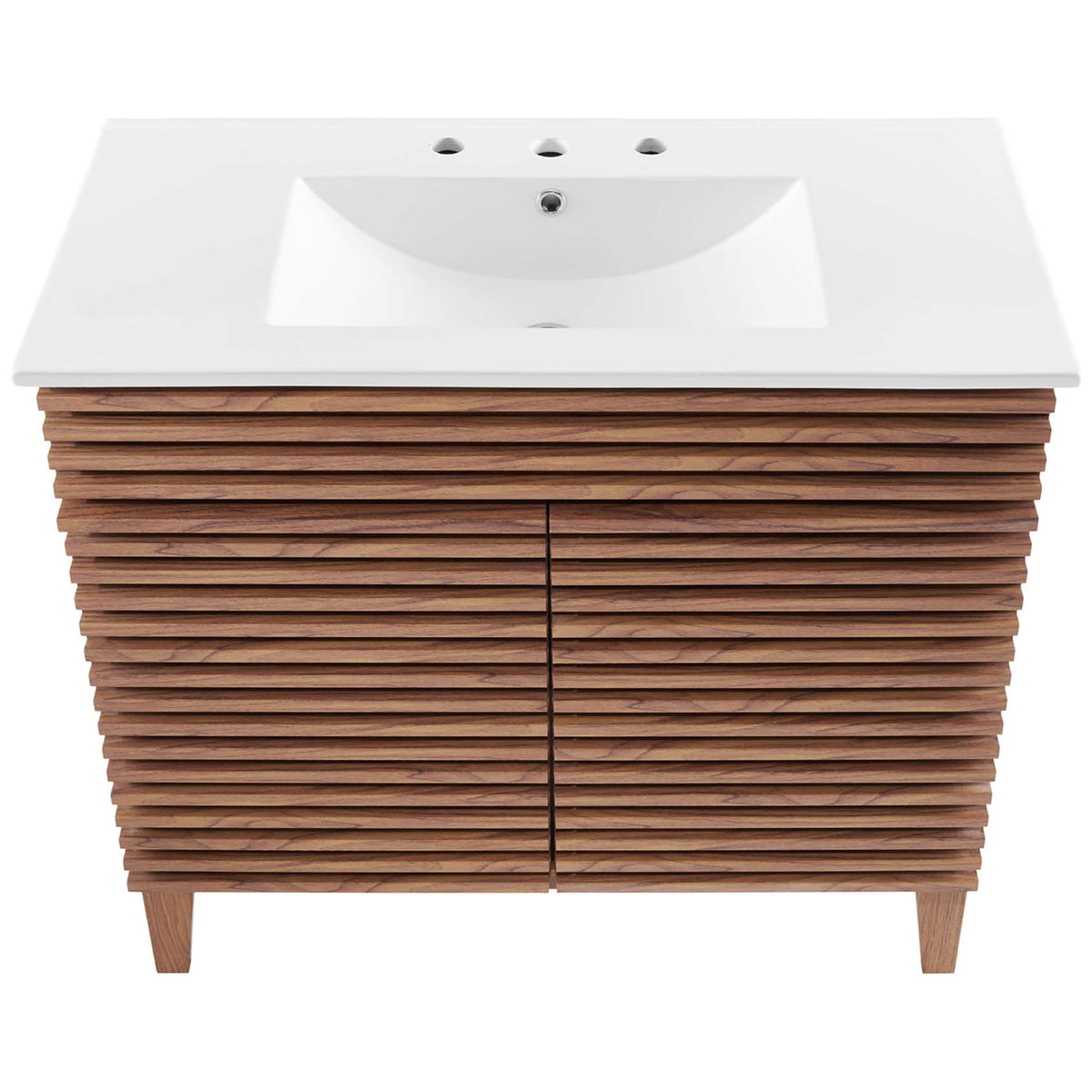 Generous ceramic basin with 3-hole, 8-inch widespread configuration and smooth, easy-clean surface. || EEI-4437-WAL-WHI || top_studio