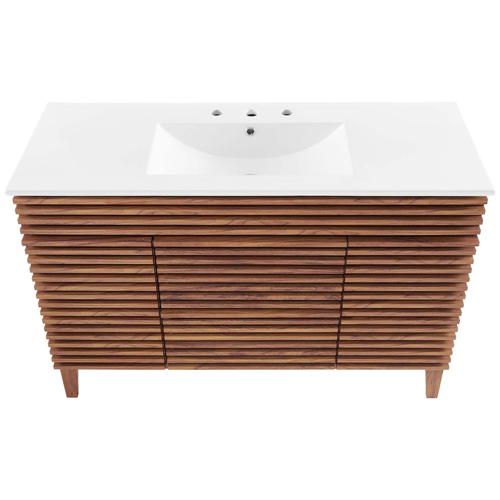 Wide 48-inch ceramic countertop with rectangular basin and 8-inch widespread faucet holes. || EEI-4439-WAL-WHI || top_studio