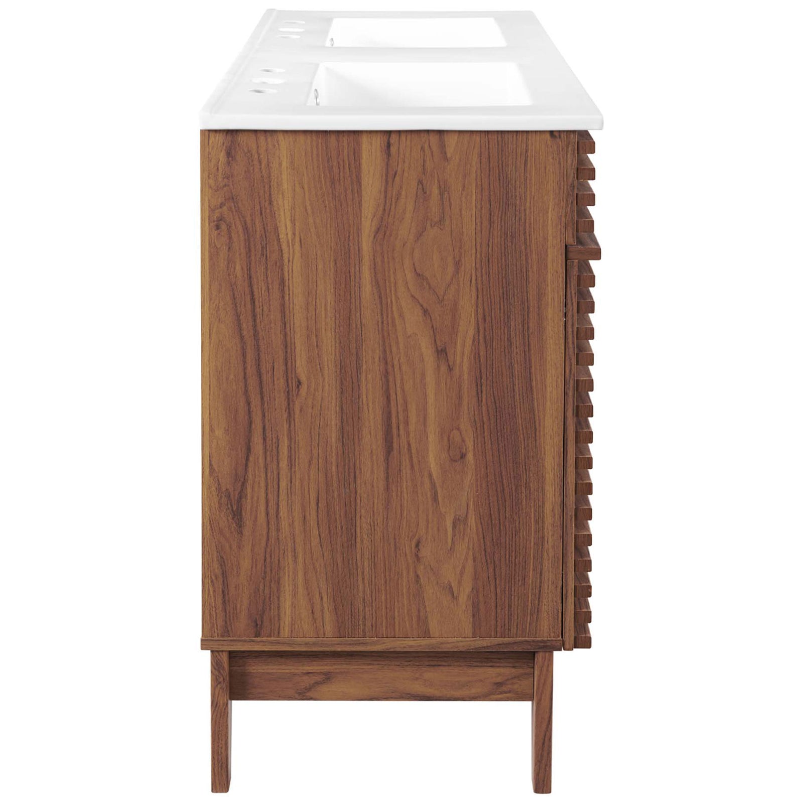 Sleek walnut-finish profile with tapered legs and clean lines || EEI-4441-WAL-WHI || side_studio