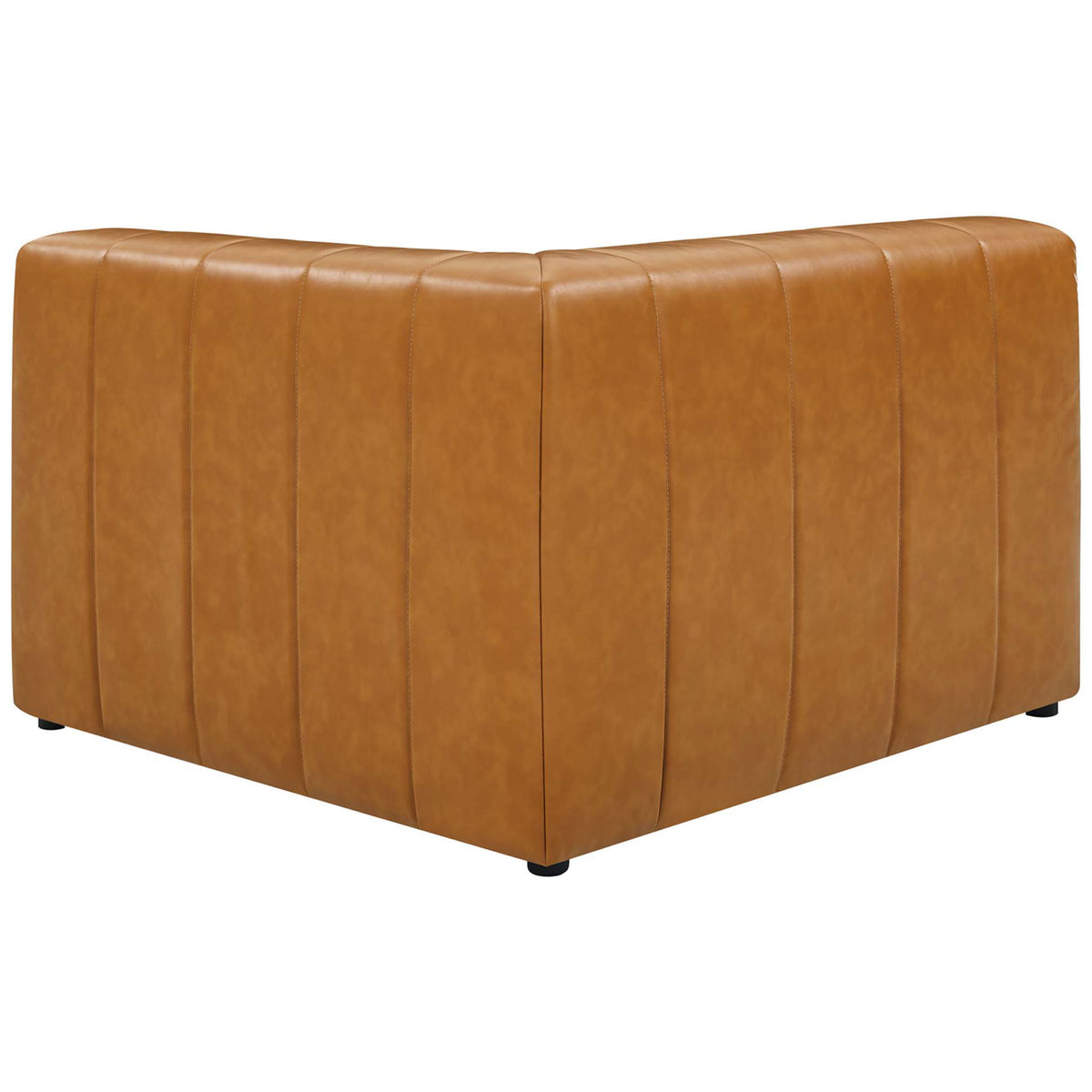 Tan vegan leather armchair module with fully upholstered back and vertical channel detail || EEI-4515-TAN || back_angle_partial_studio