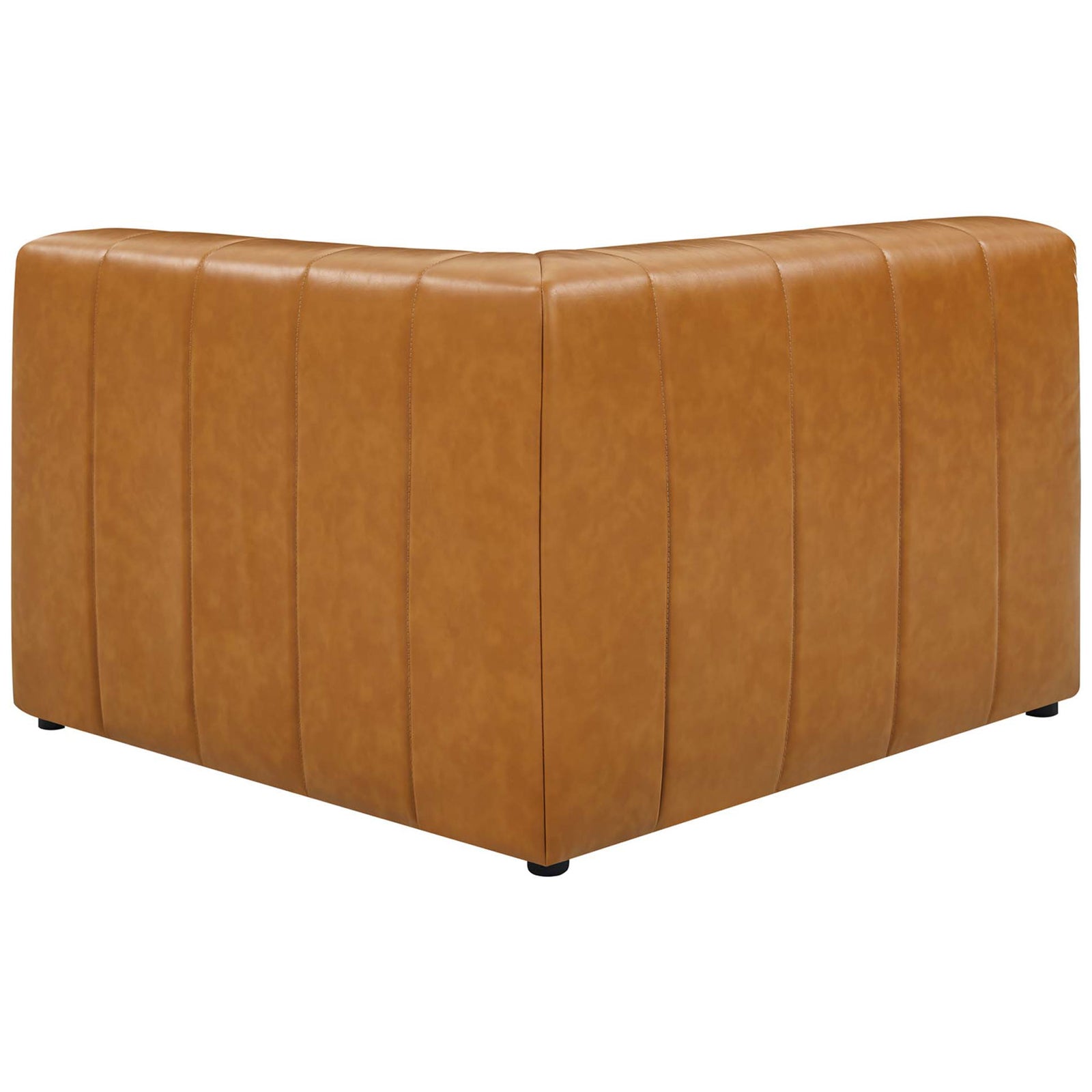 Tan Bartlett corner sectional piece with smooth vegan leather back and stitched channel detailing || EEI-4519-TAN || back_angle_partial_studio