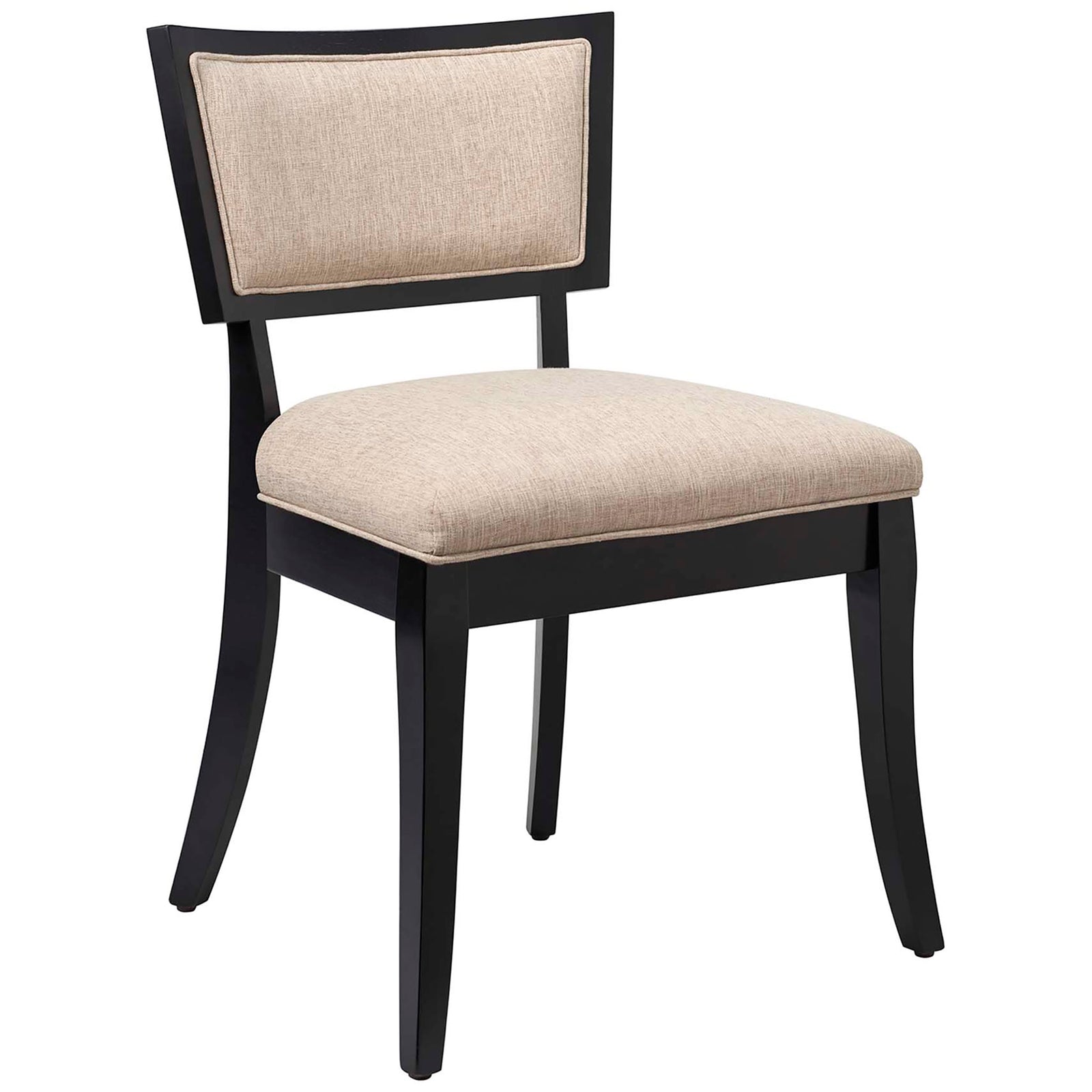 Beige upholstered dining chair with plush seat cushion and contrasting black wood frame || EEI-4557-BEI || front_angle_studio