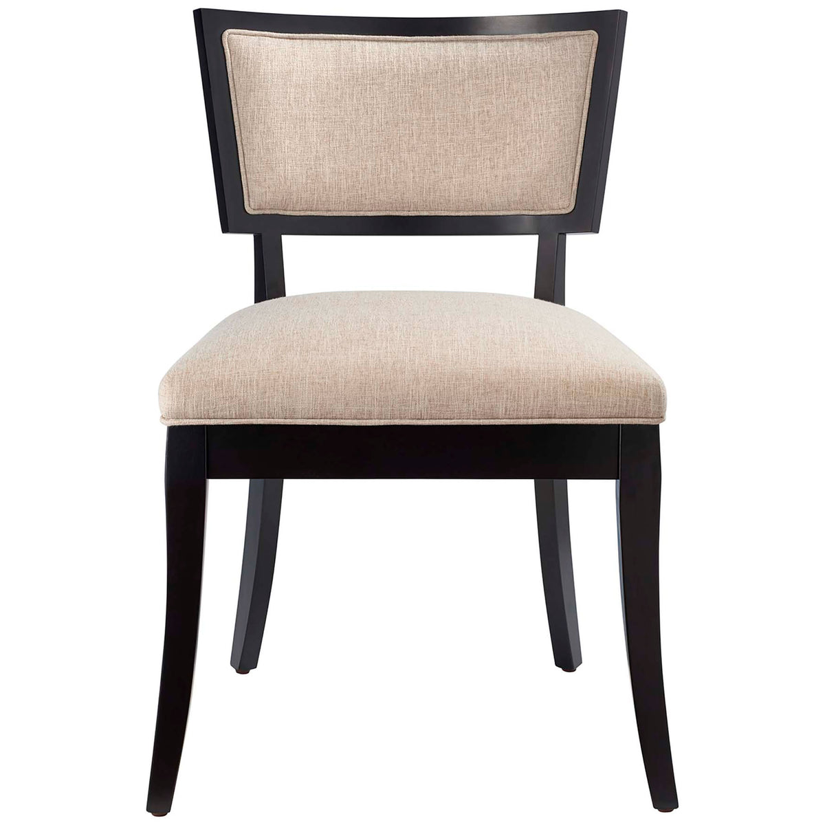 Dining chair with wide padded seat and tailored beige fabric framed by rich black wood || EEI-4557-BEI || front_studio