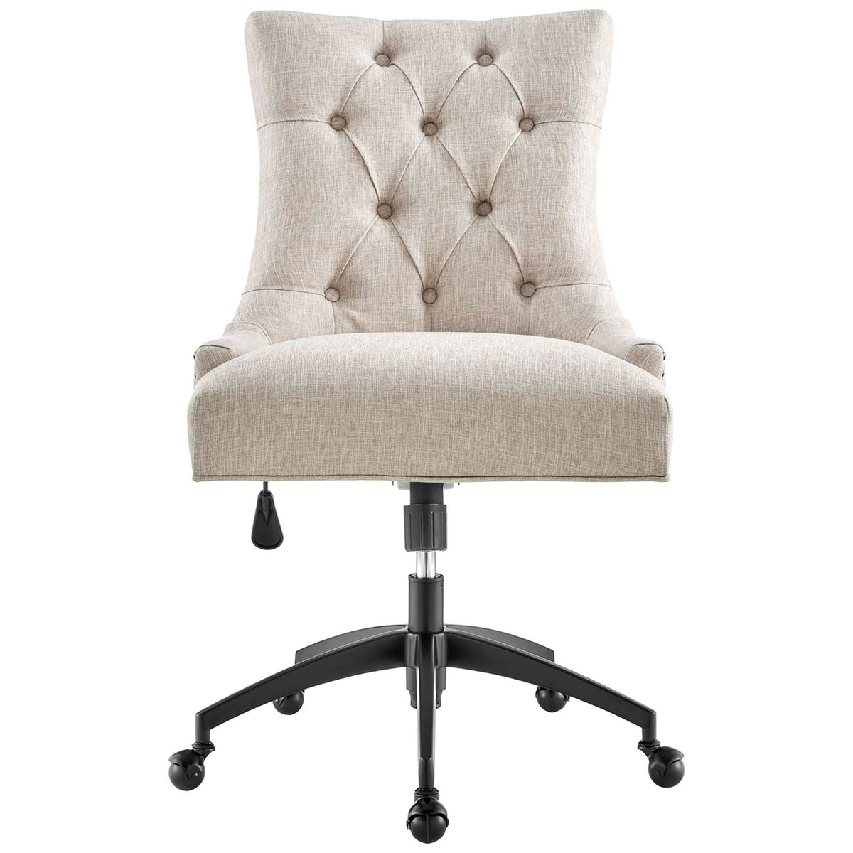 Classic tufted beige office chair with cushioned seat, high back, and black swivel base || EEI-4572-BLK-BEI || front_studio