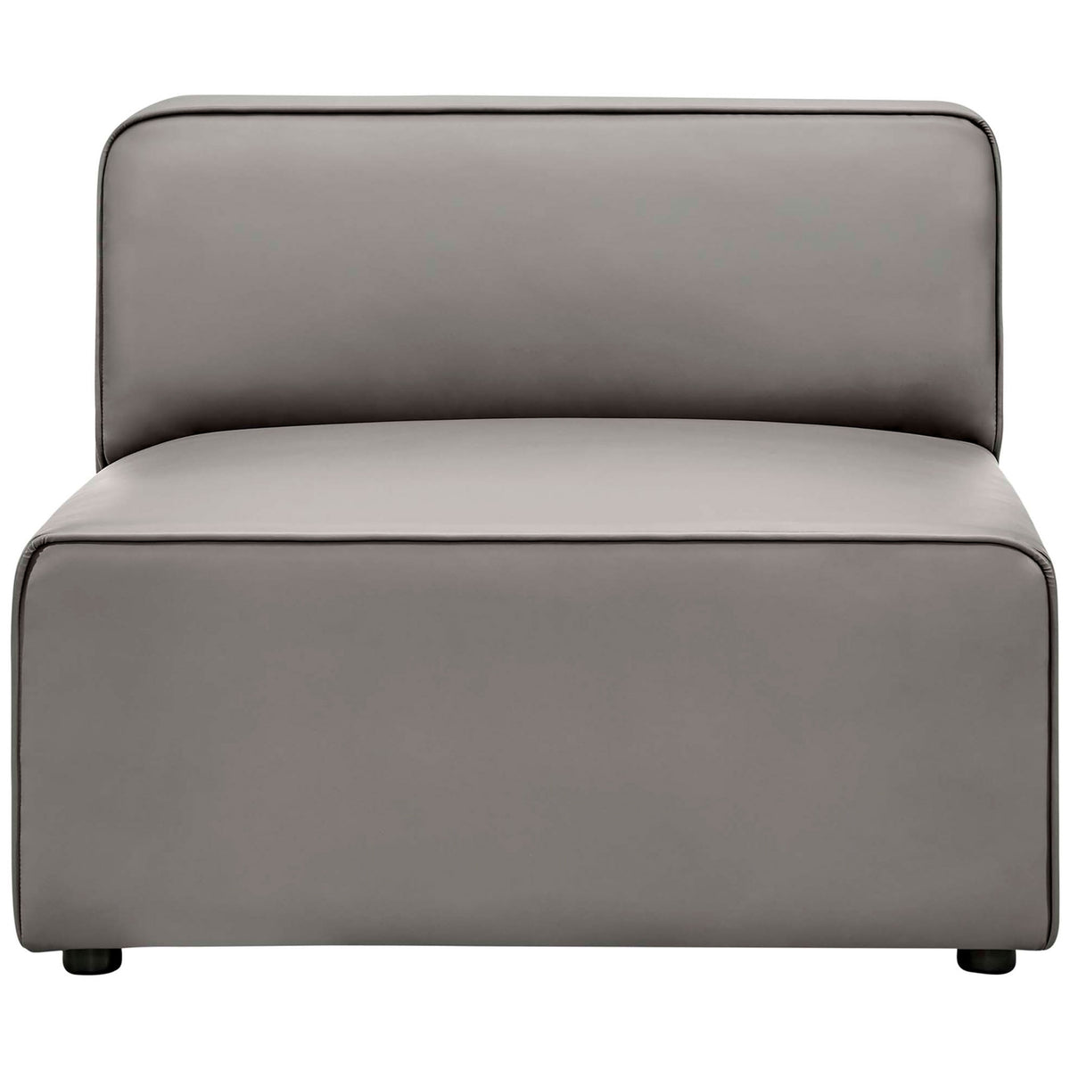 Spacious gray armless chair in smooth vegan leather with tailored piping and a modern low profile || EEI-4623-GRY || front_studio