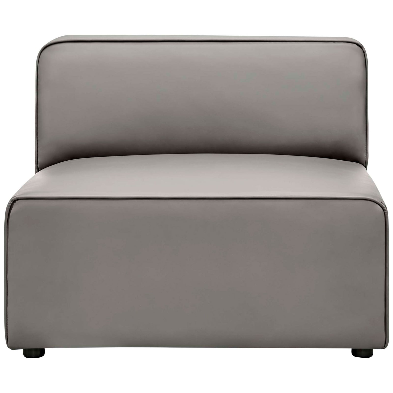 Spacious gray armless chair in smooth vegan leather with tailored piping and a modern low profile || EEI-4623-GRY || front_studio
