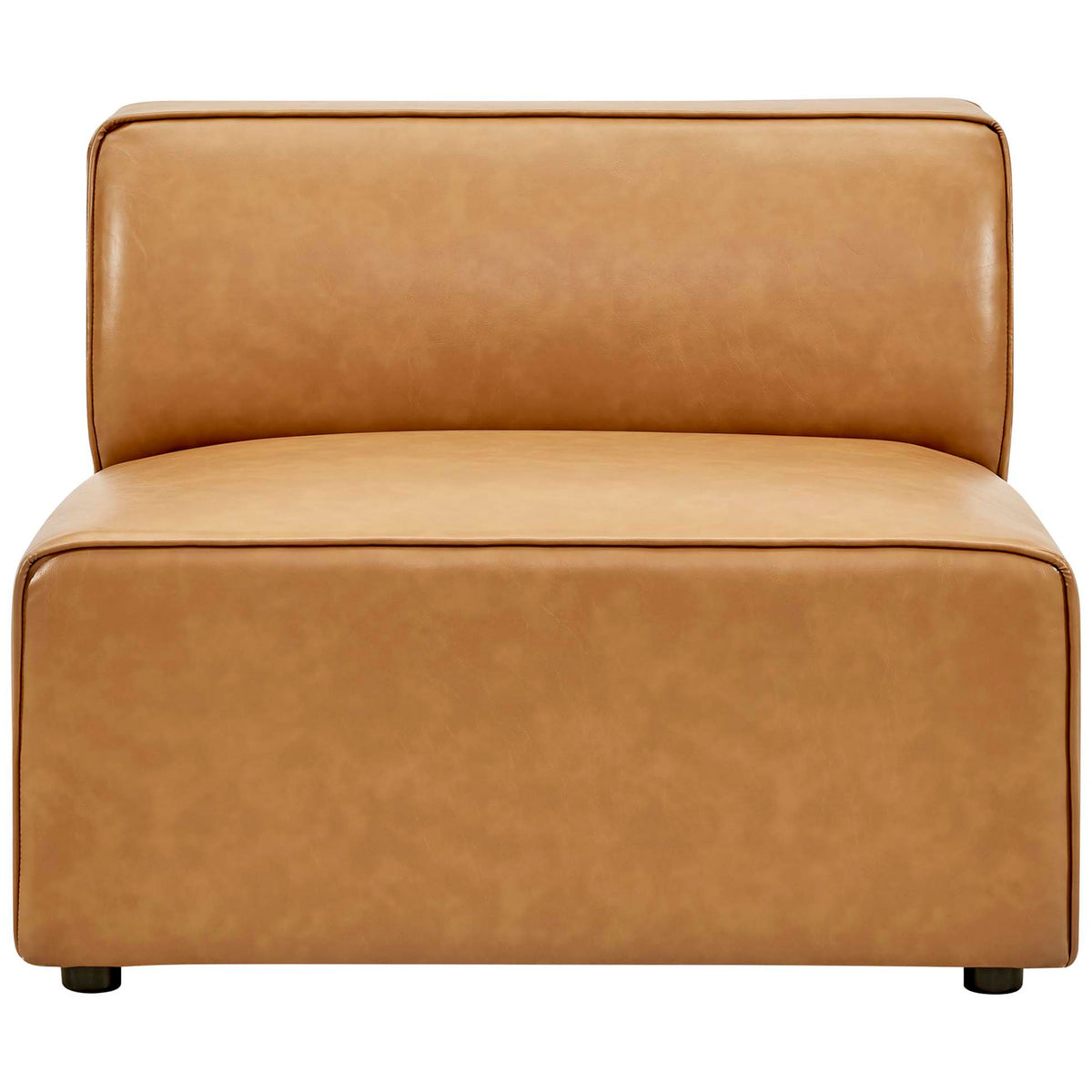 Inviting wide seat and low-profile feet in rich tan vegan leather for modern comfort || EEI-4623-TAN || front_studio